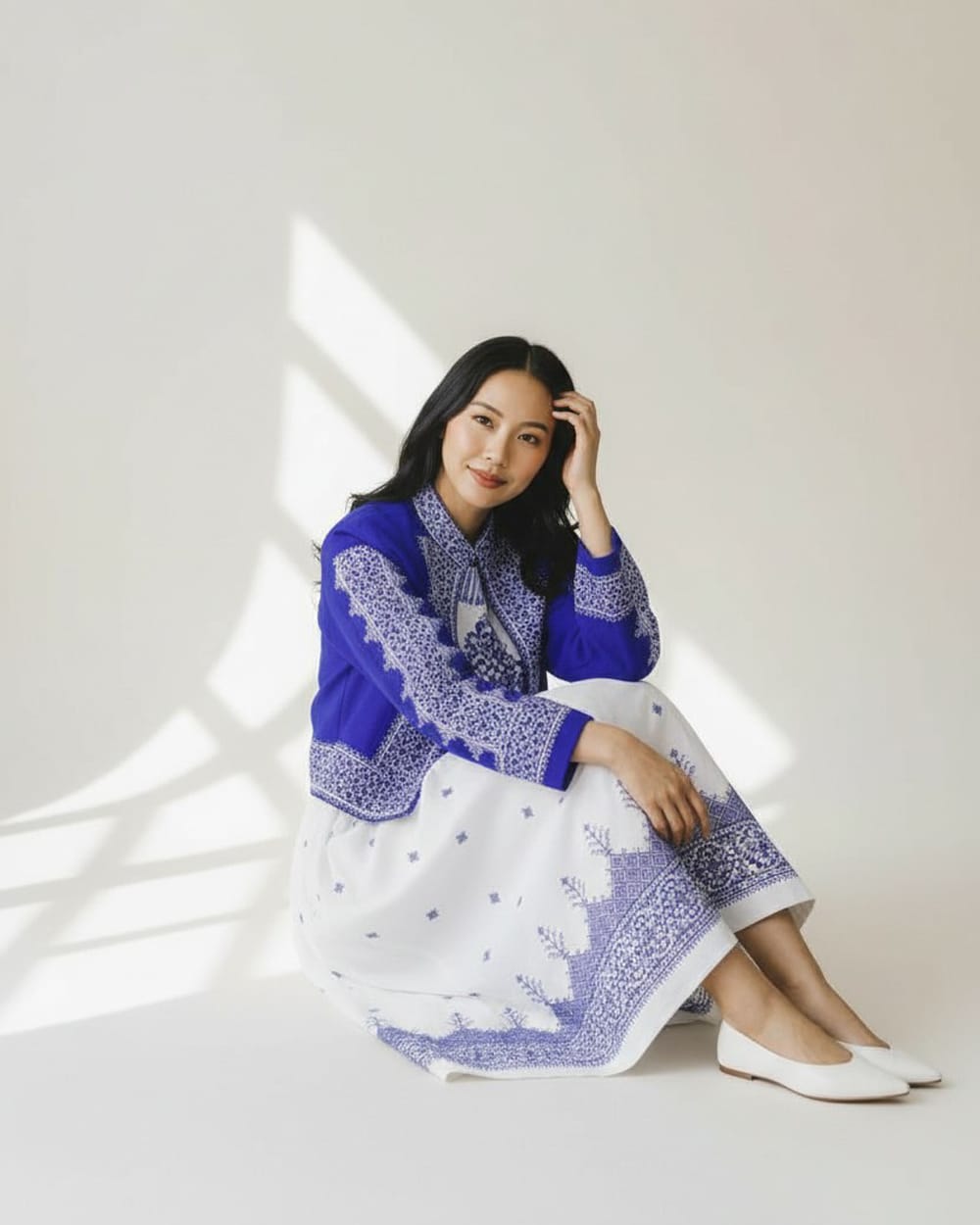 Blue & White Afghan Traditional Embroidered Dress