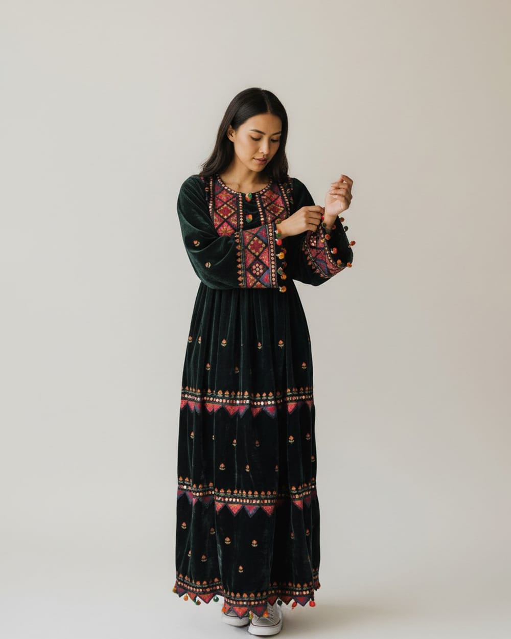 Afghan Velvet Dress with Colorful Embroidery