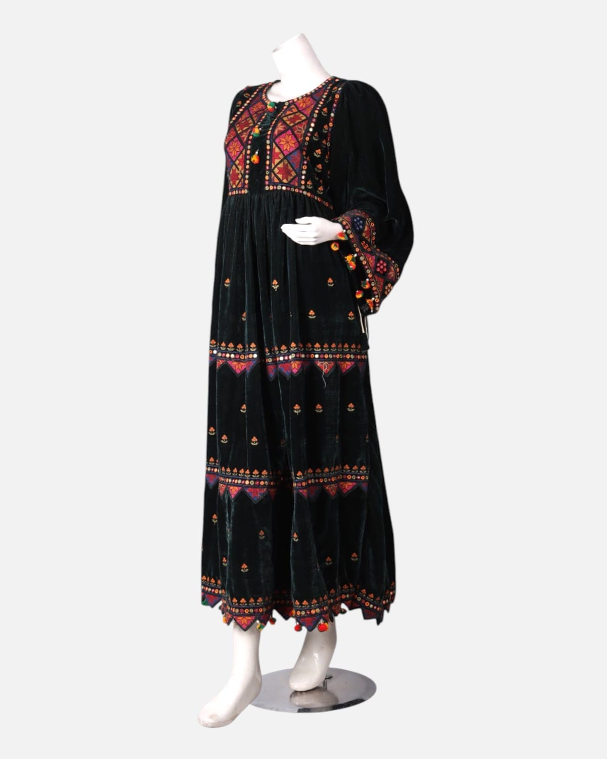 Afghan Velvet Dress with Colorful Embroidery