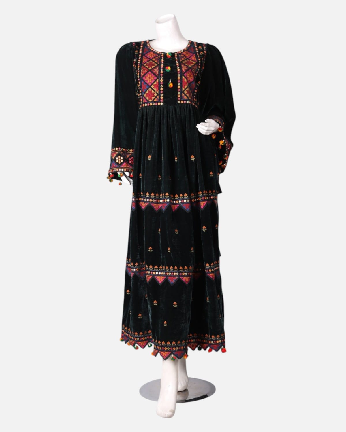 Afghan Velvet Dress with Colorful Embroidery