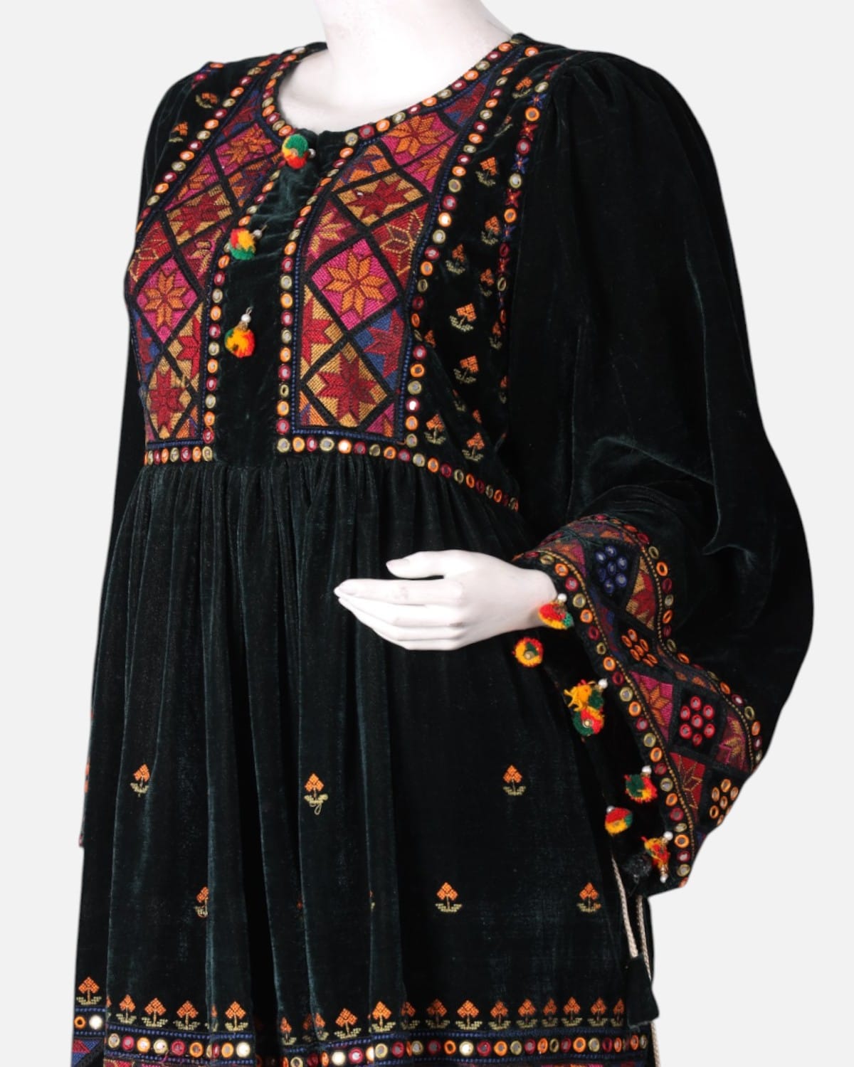 Afghan Velvet Dress with Colorful Embroidery