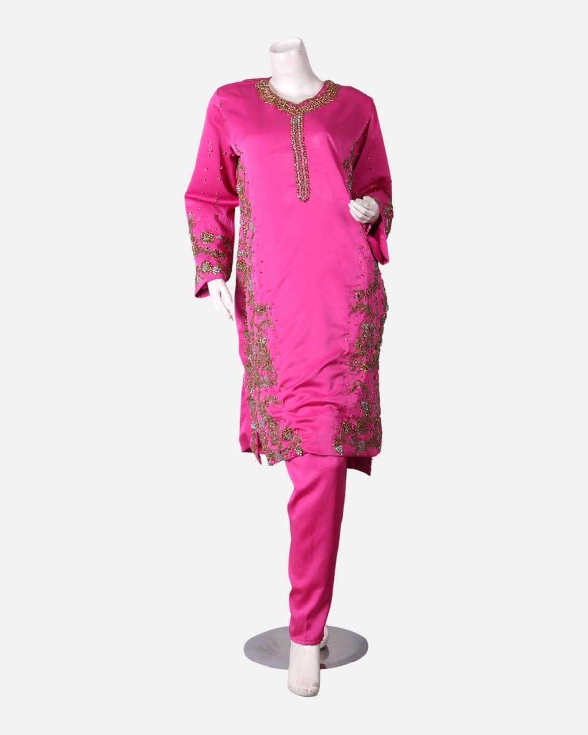 Punjabi with Trousers and Shawl in Pink Silk