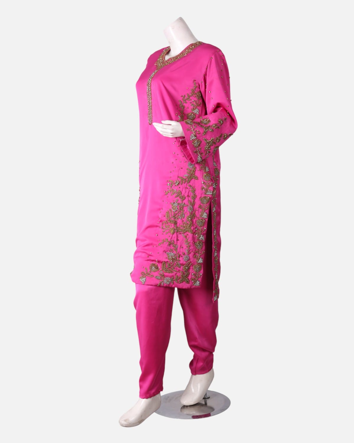Punjabi with Trousers and Shawl in Pink Silk