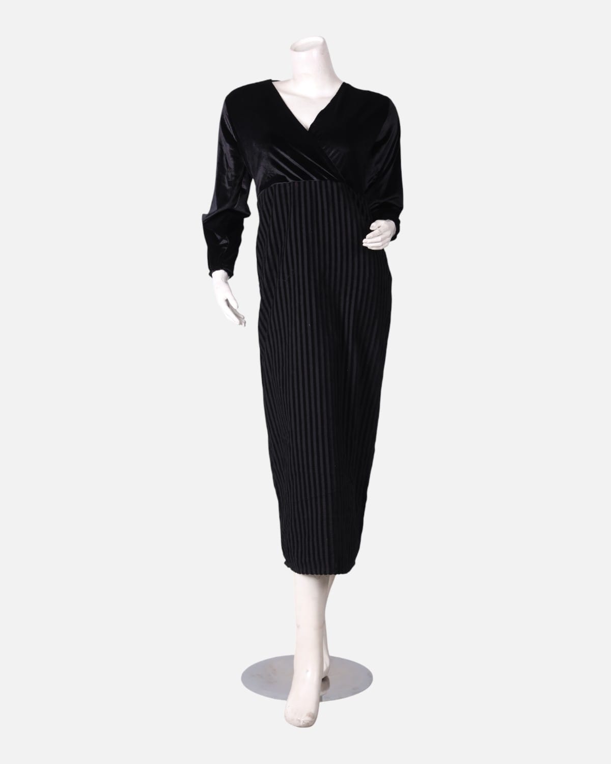 Simple Velvet Dress in Black with Stripes