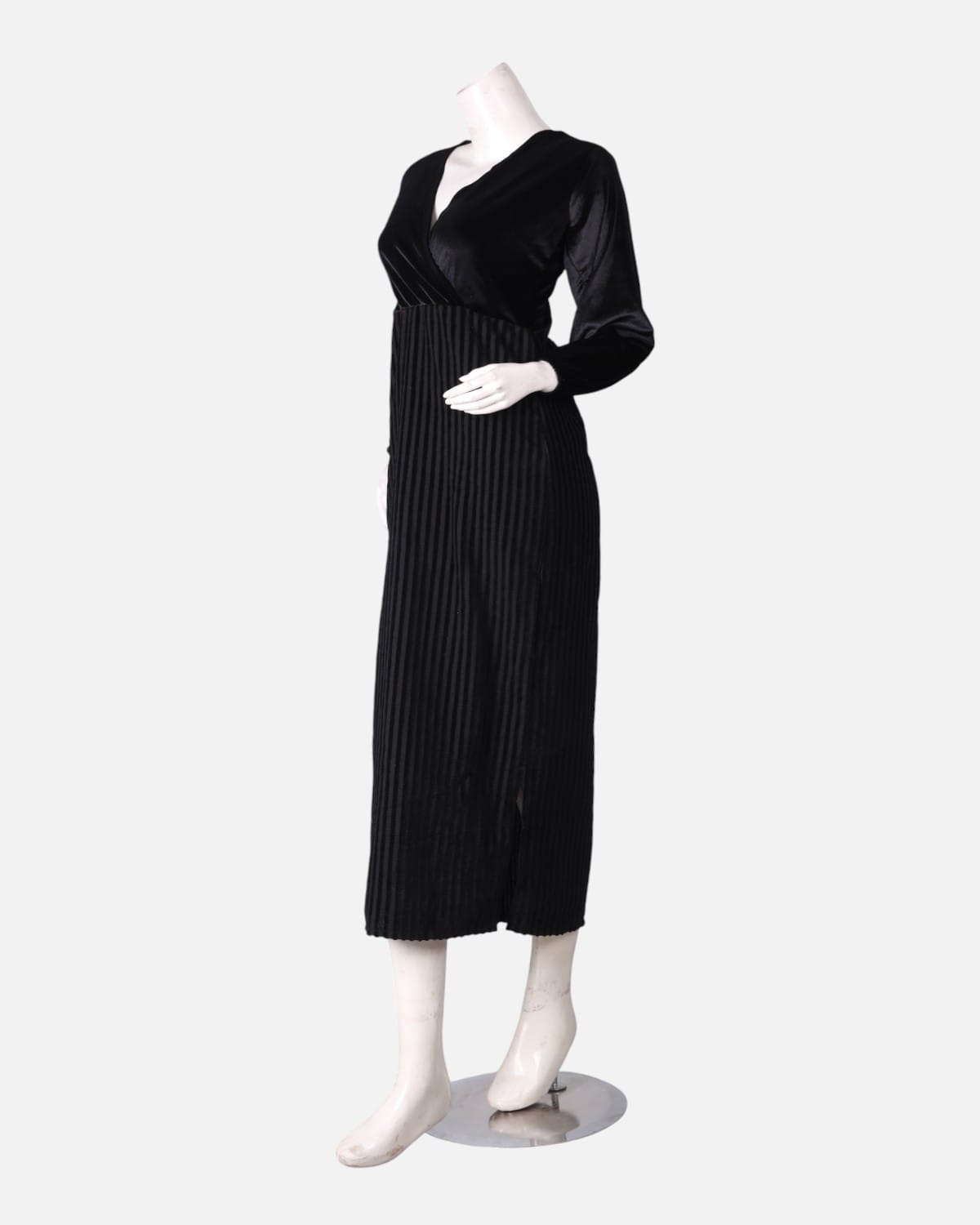 Simple Velvet Dress in Black with Stripes