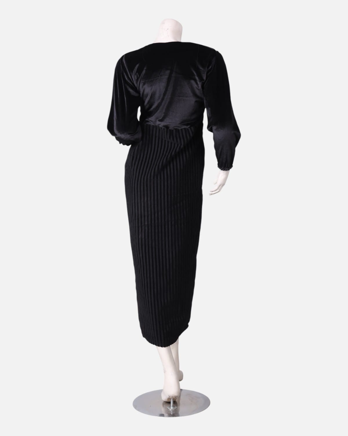 Simple Velvet Dress in Black with Stripes
