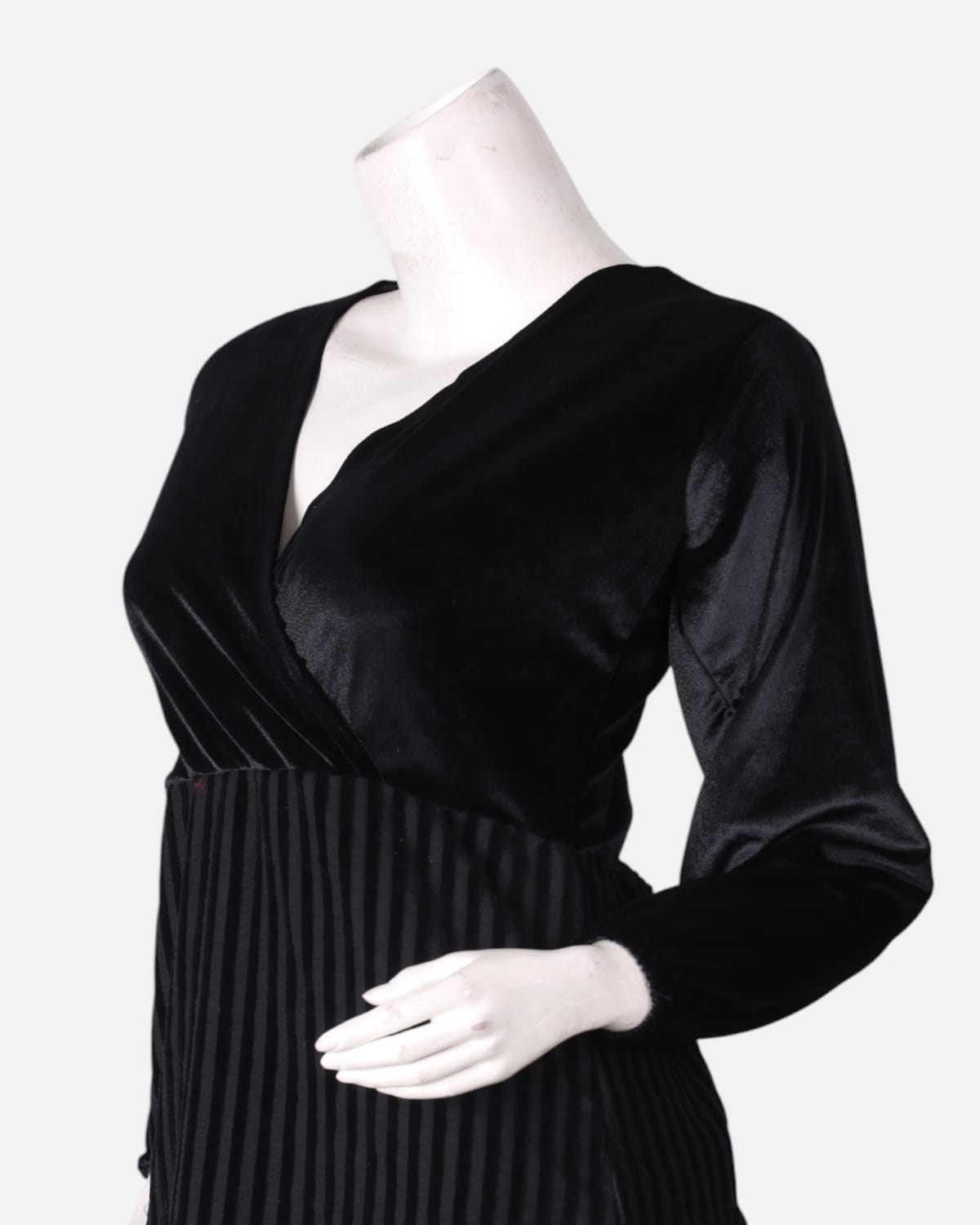 Simple Velvet Dress in Black with Stripes