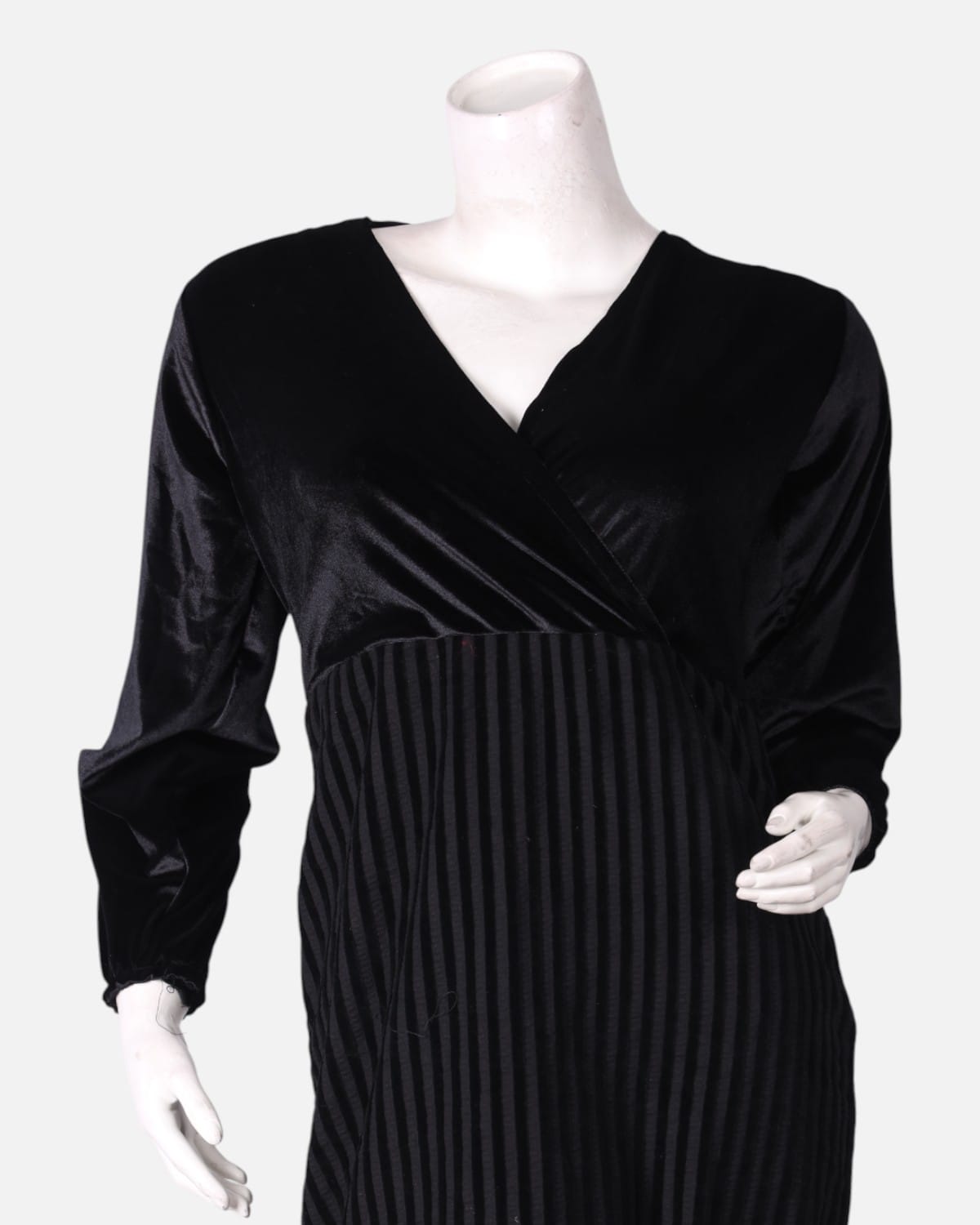 Simple Velvet Dress in Black with Stripes