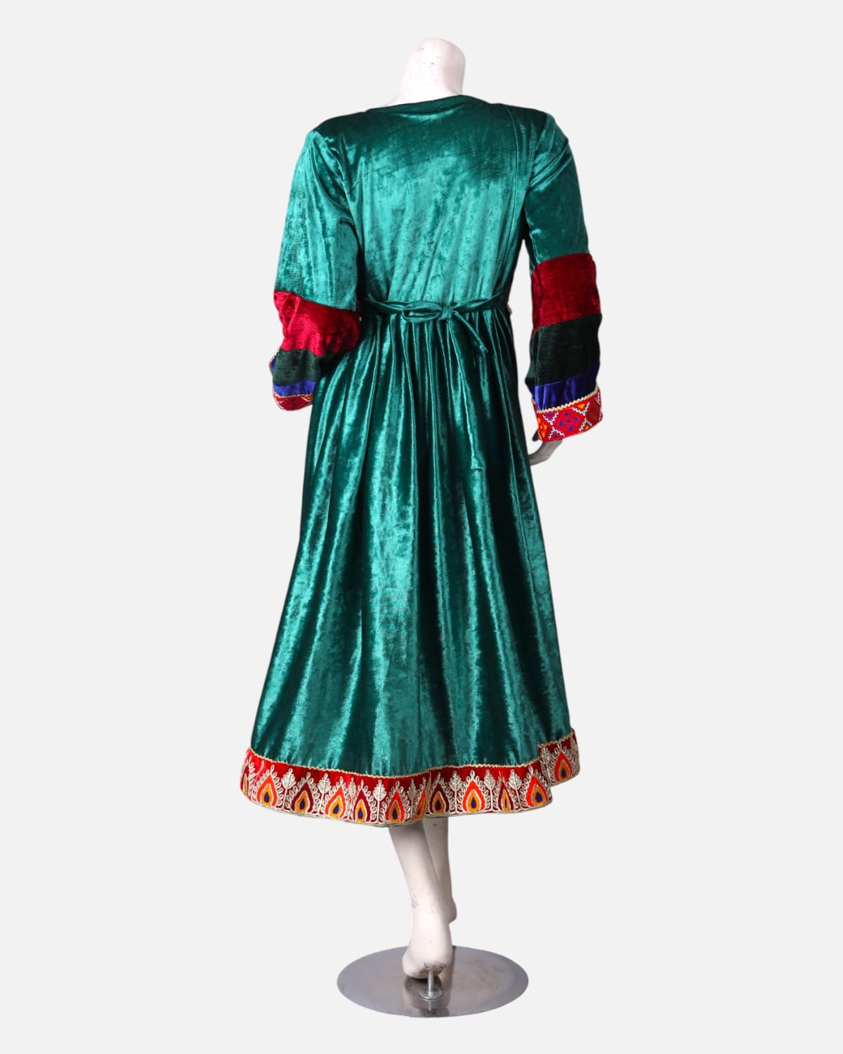 Afghan Velvet Dress with Handcrafted Embroidery in Green