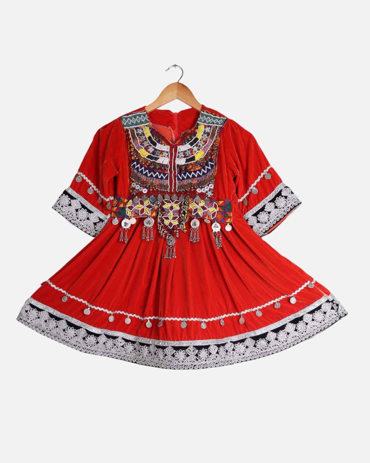 Afghan Children's Velvet Dress with Cherma Dozi