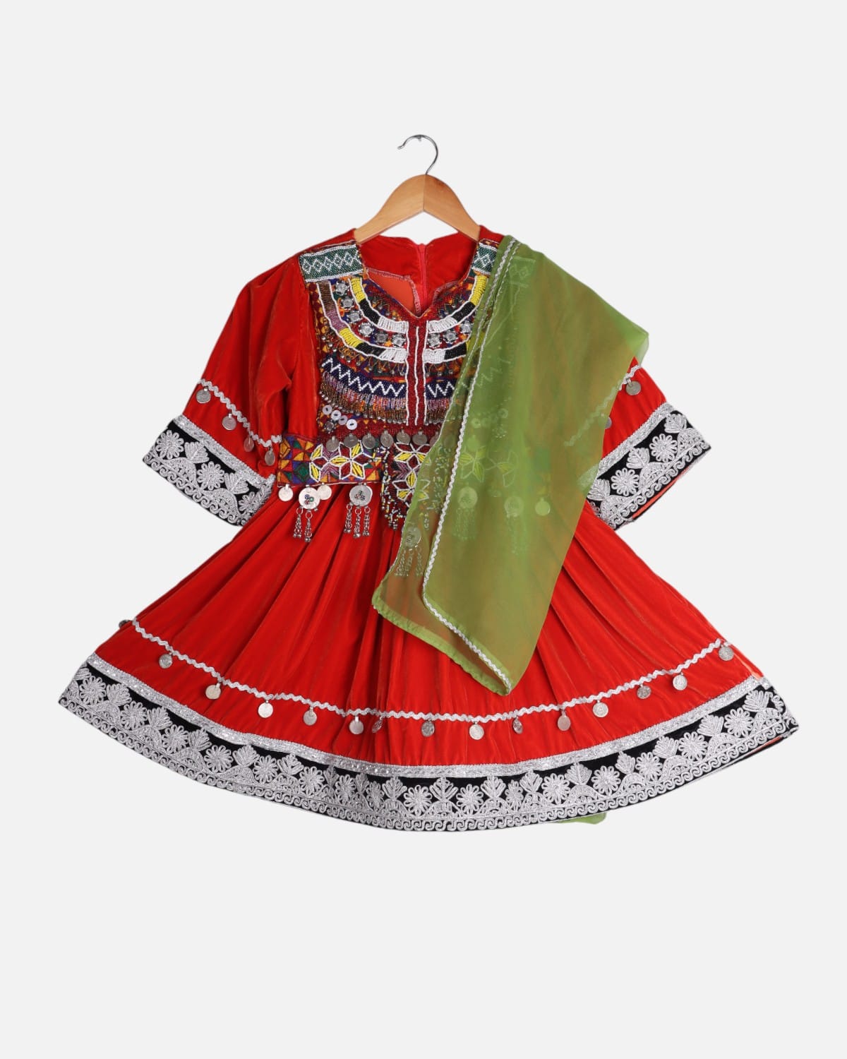 Afghan Children's Velvet Dress with Cherma Dozi