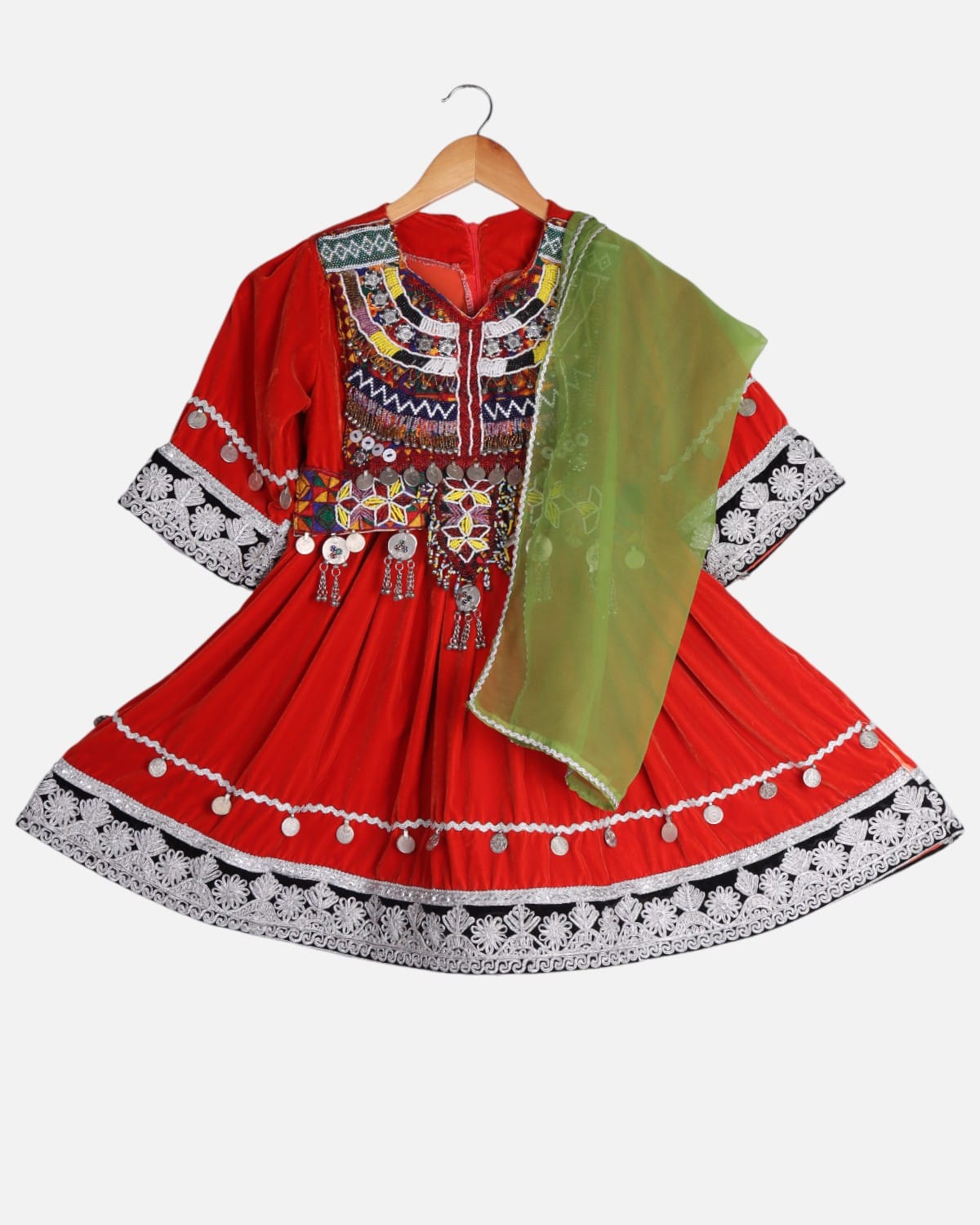Afghan Children's Velvet Dress with Cherma Dozi