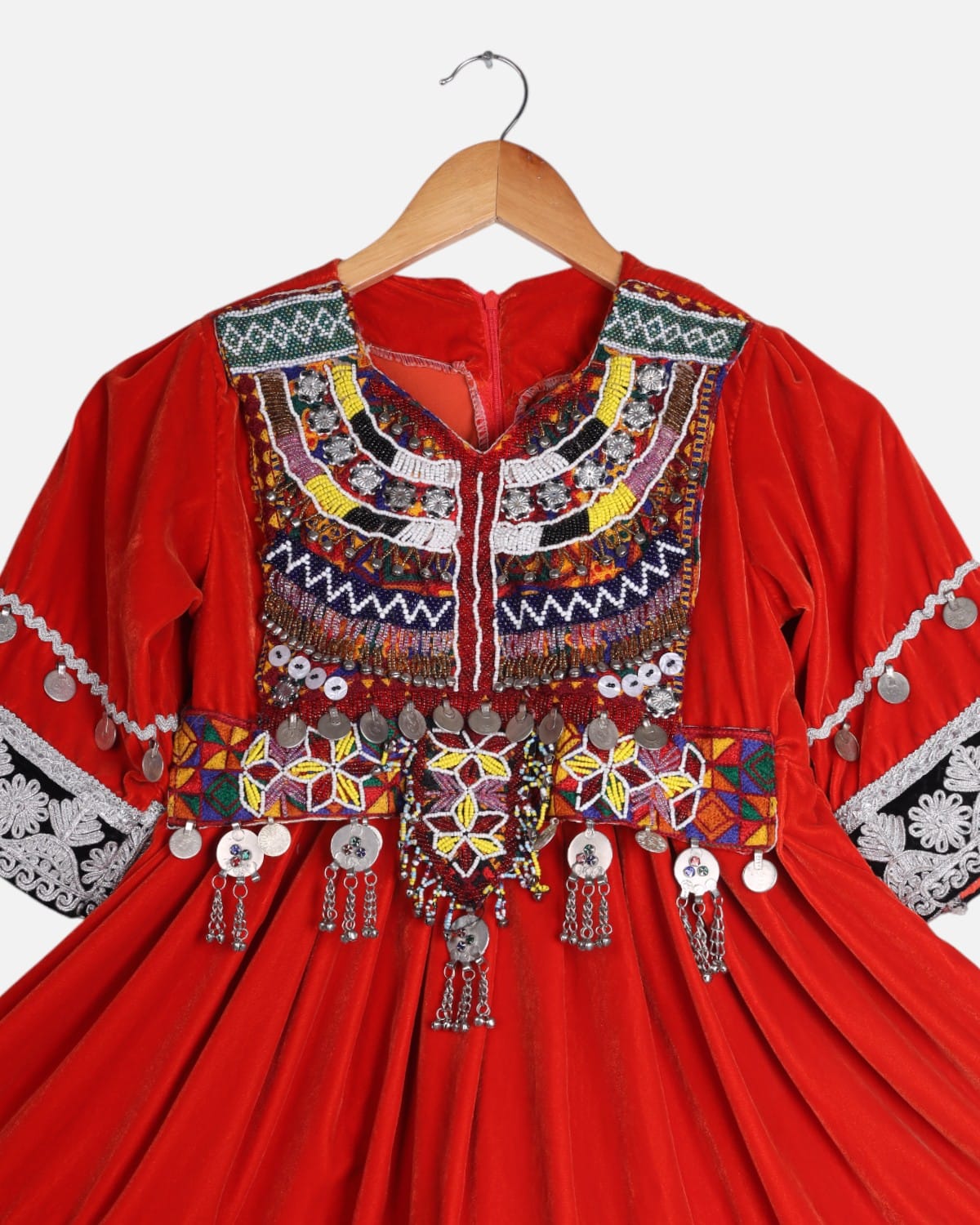 Afghan Children's Velvet Dress with Cherma Dozi