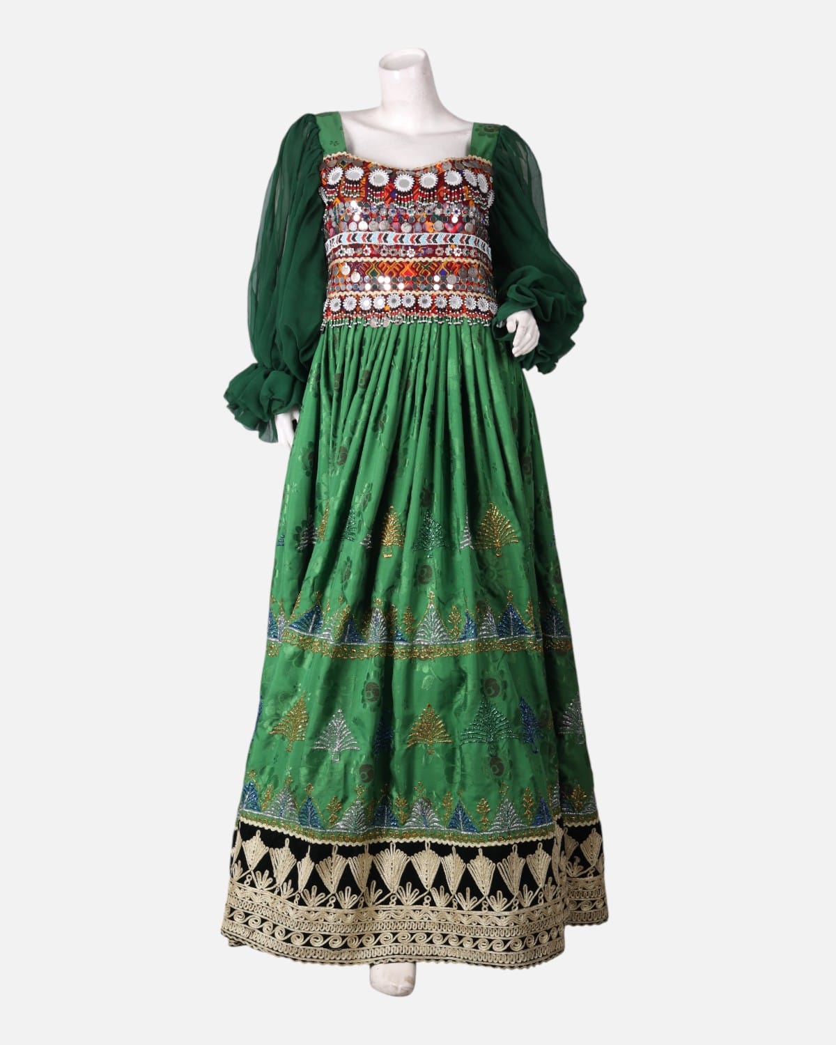 Afghan Cherma Dozi Dress with Embroidery & Leather Work