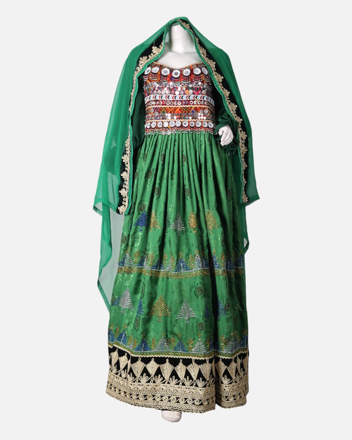 Afghan Cherma Dozi Dress with Embroidery & Leather Work