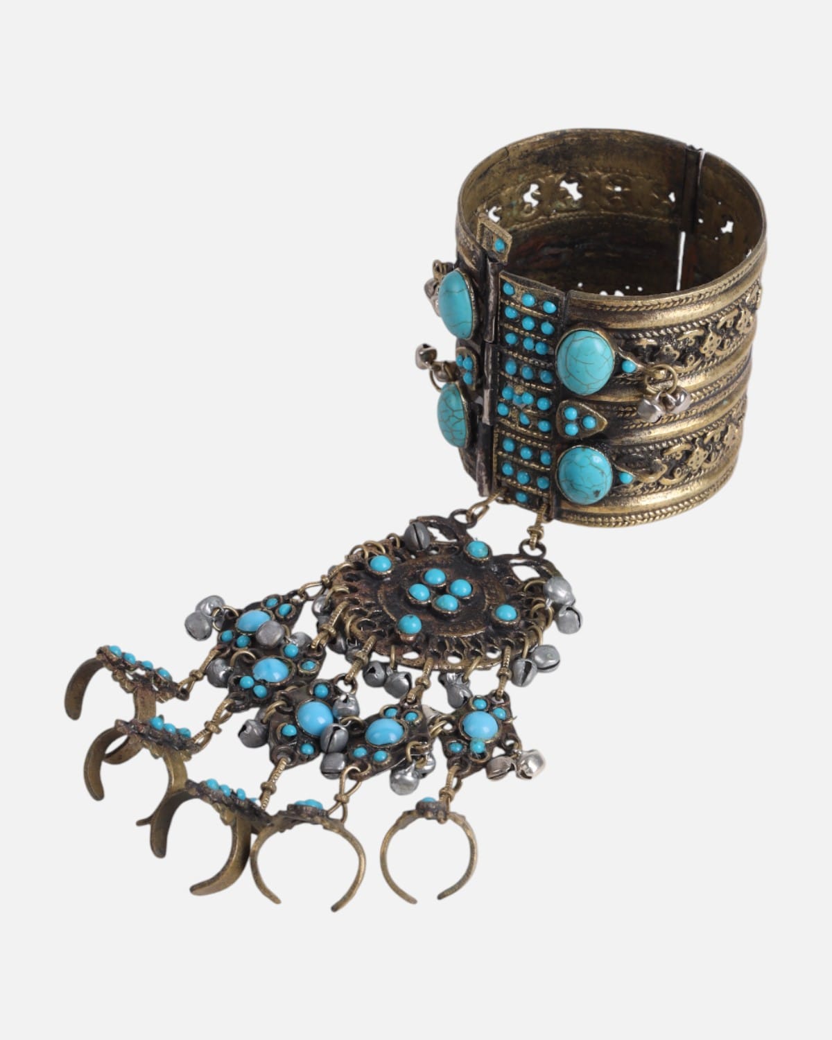 Turquoise Glass Stone Afghan Necklace with Gilt Metal