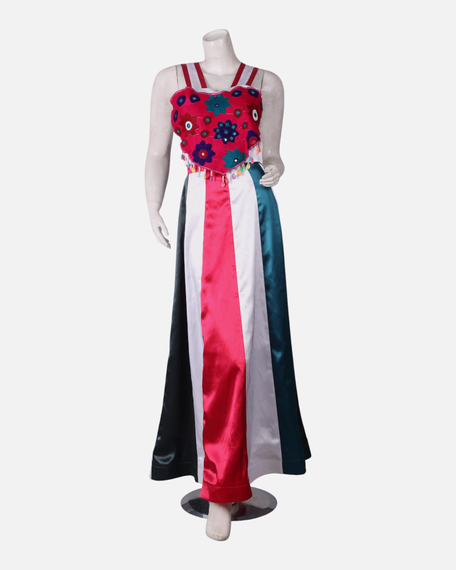 Afghan Satin Dress with Tajik & Indian Design
