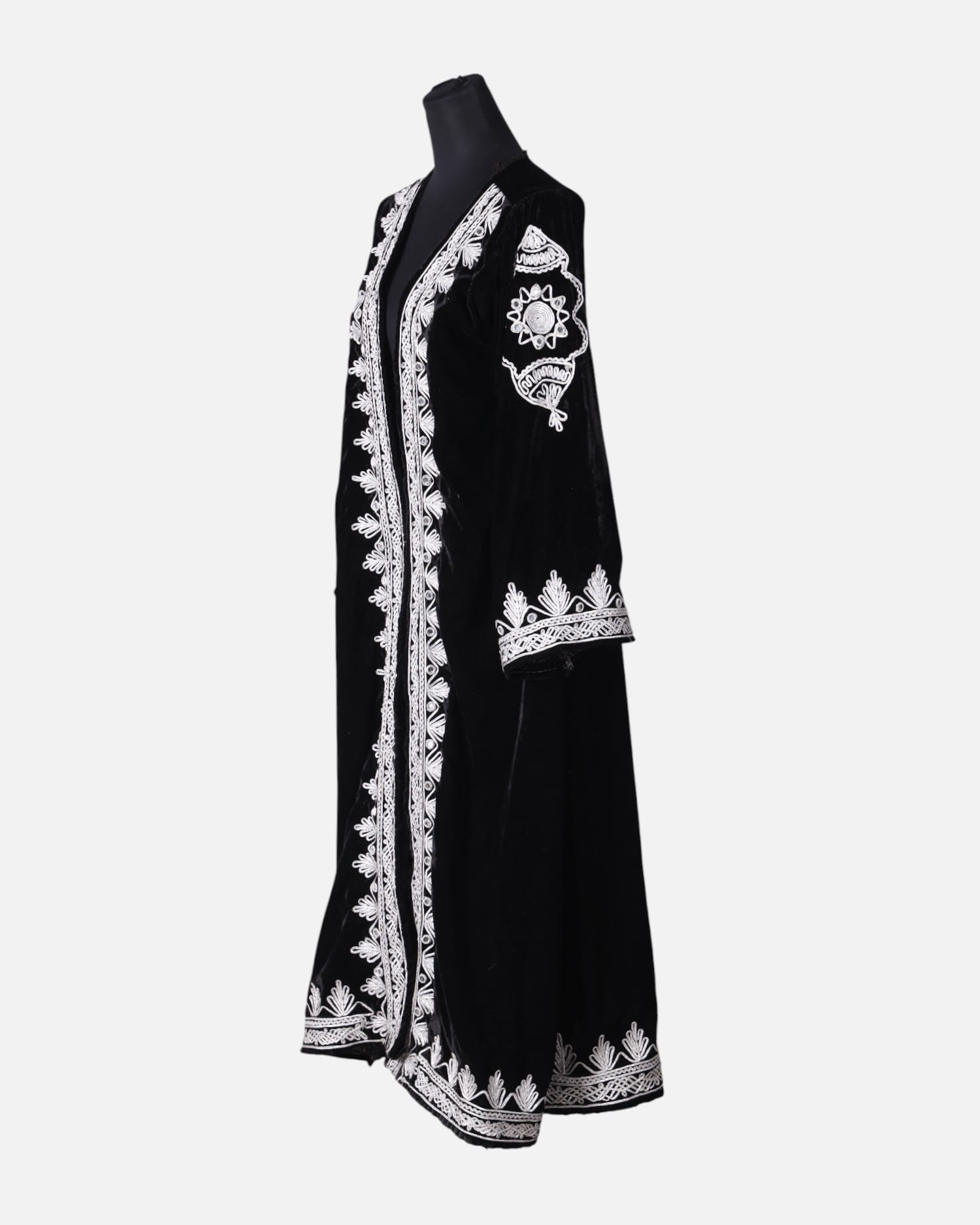 Black long Silk Velvet Coat Caftan Chapen