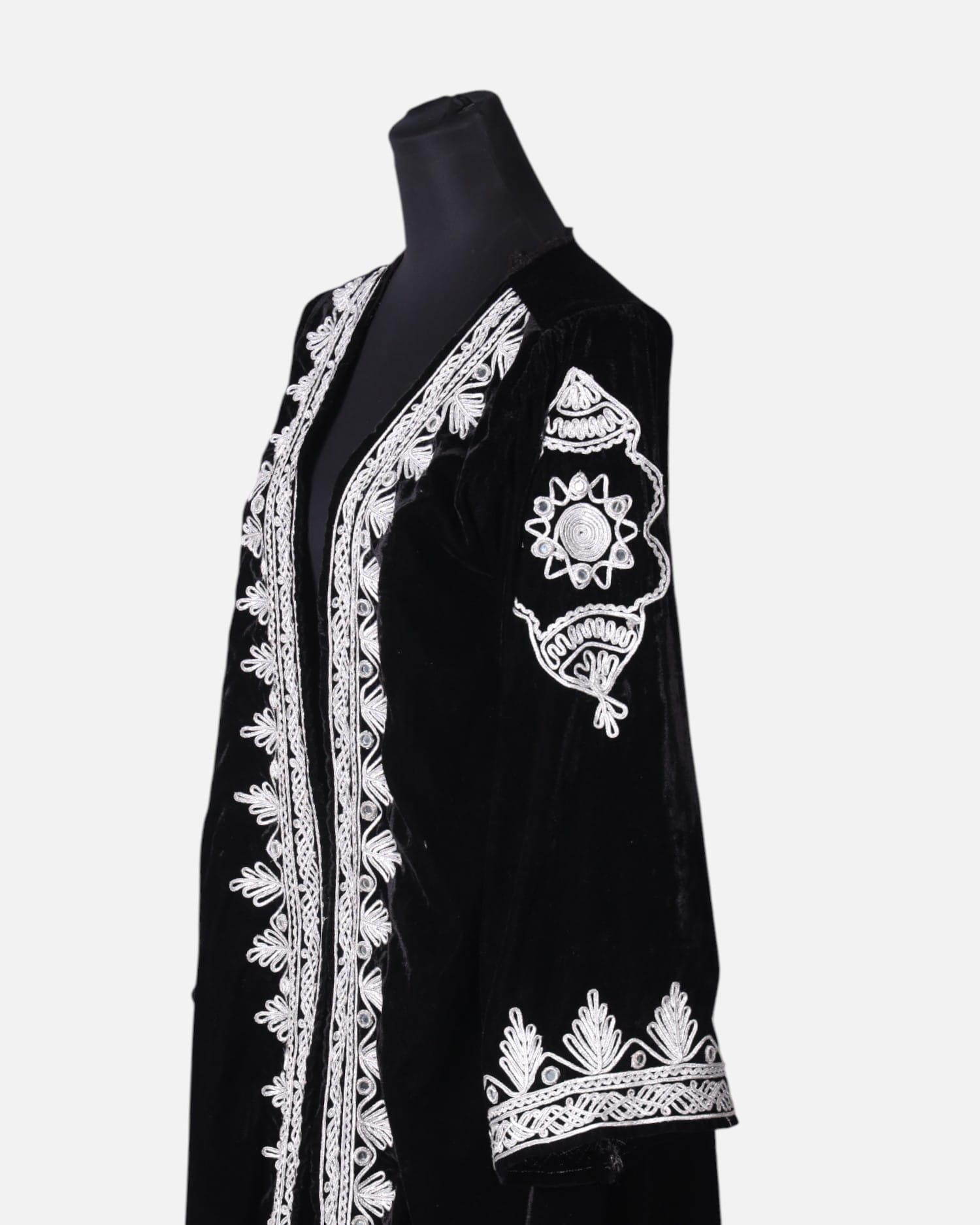 Black long Silk Velvet Coat Caftan Chapen