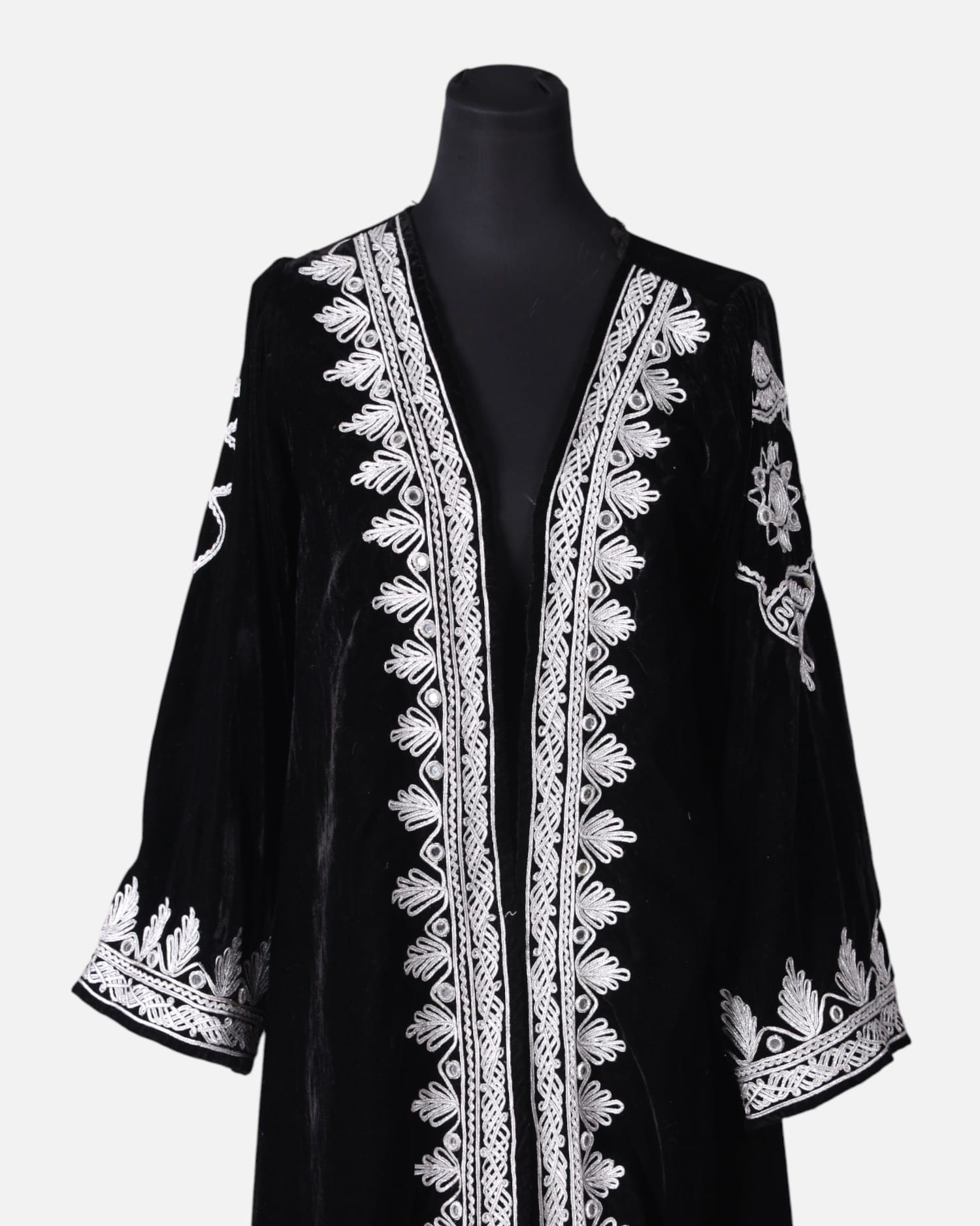 Black long Silk Velvet Coat Caftan Chapen