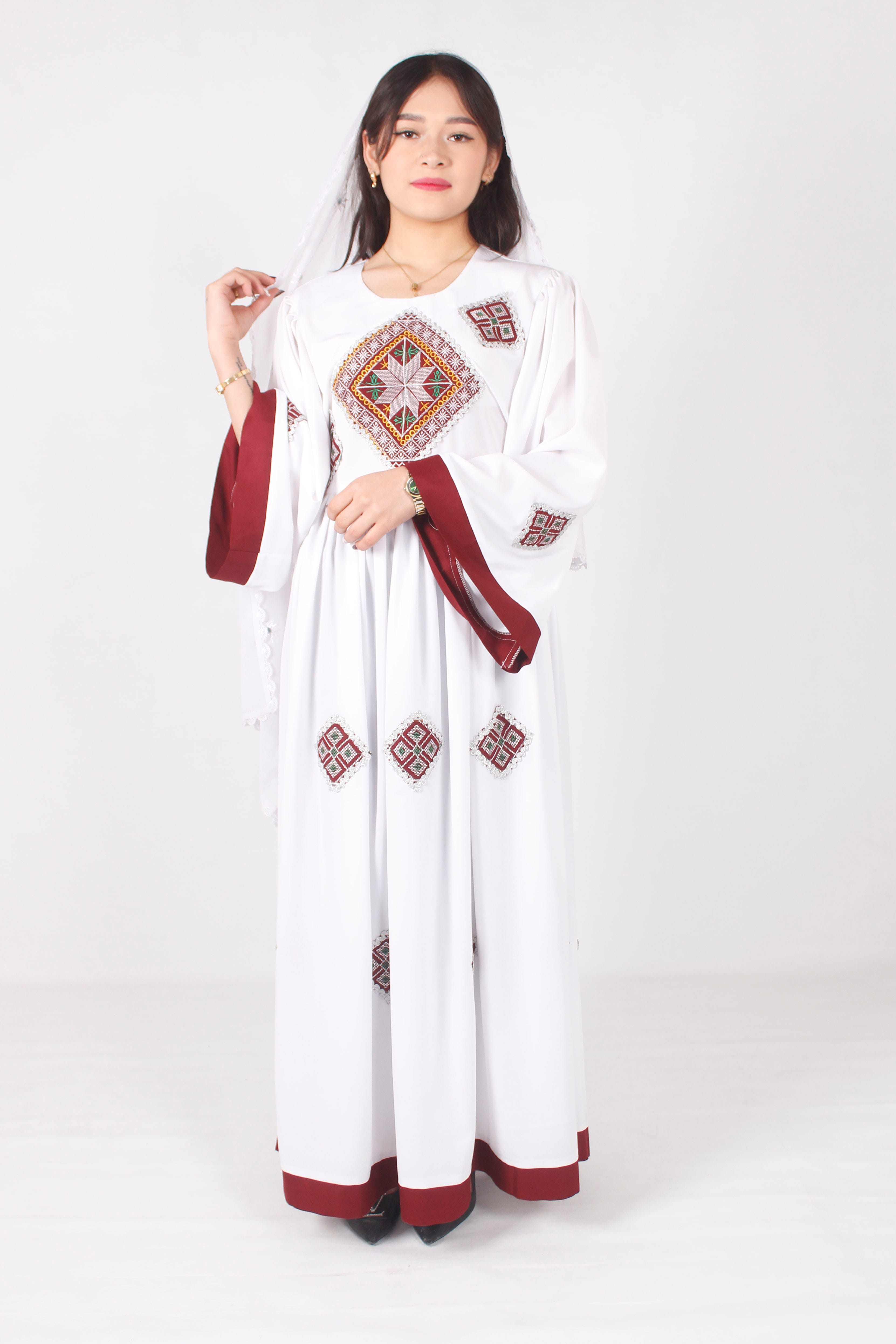 White Hazaragi Long Dress – Handcrafted Crepe Fabric