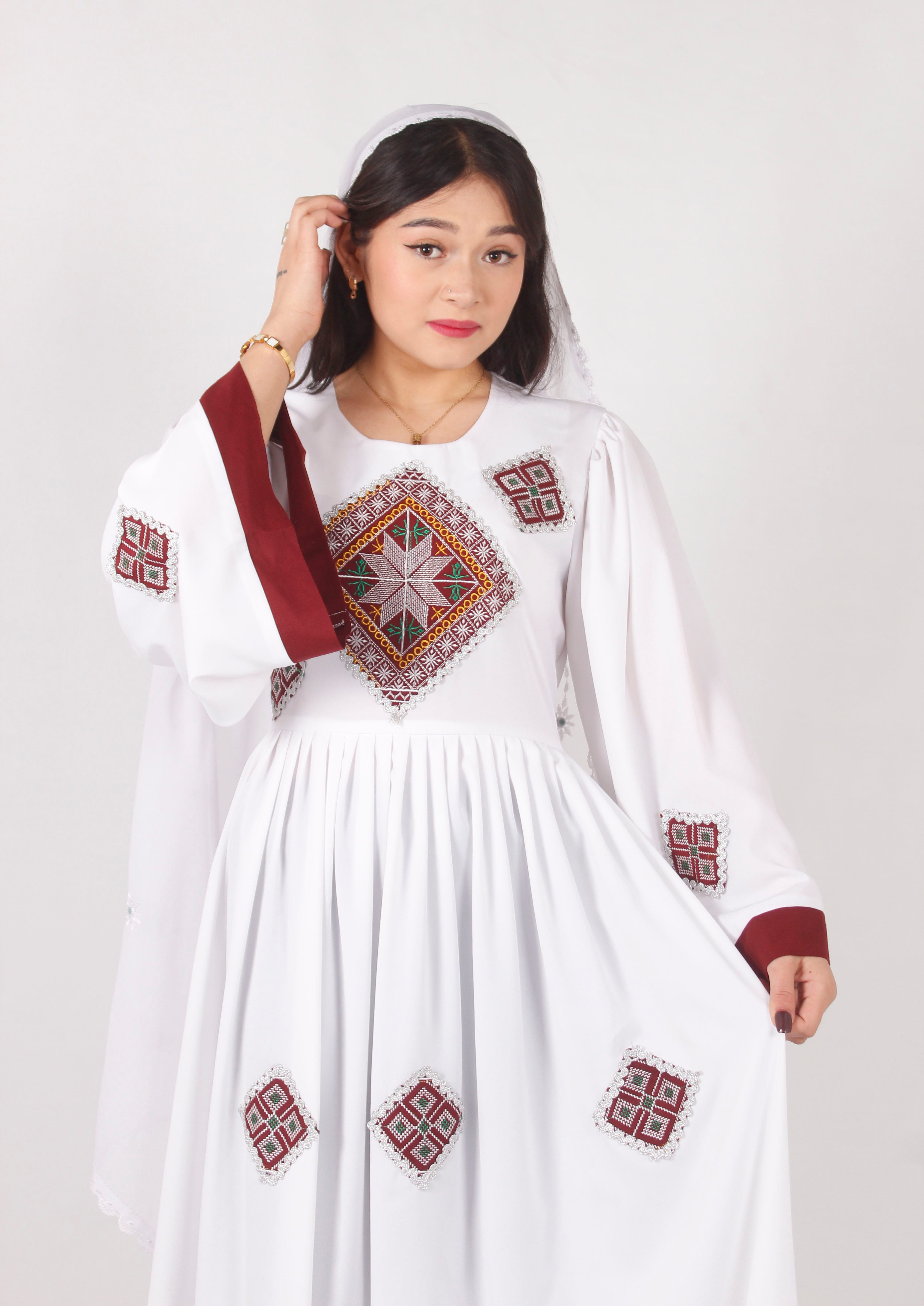 White Hazaragi Long Dress – Handcrafted Crepe Fabric