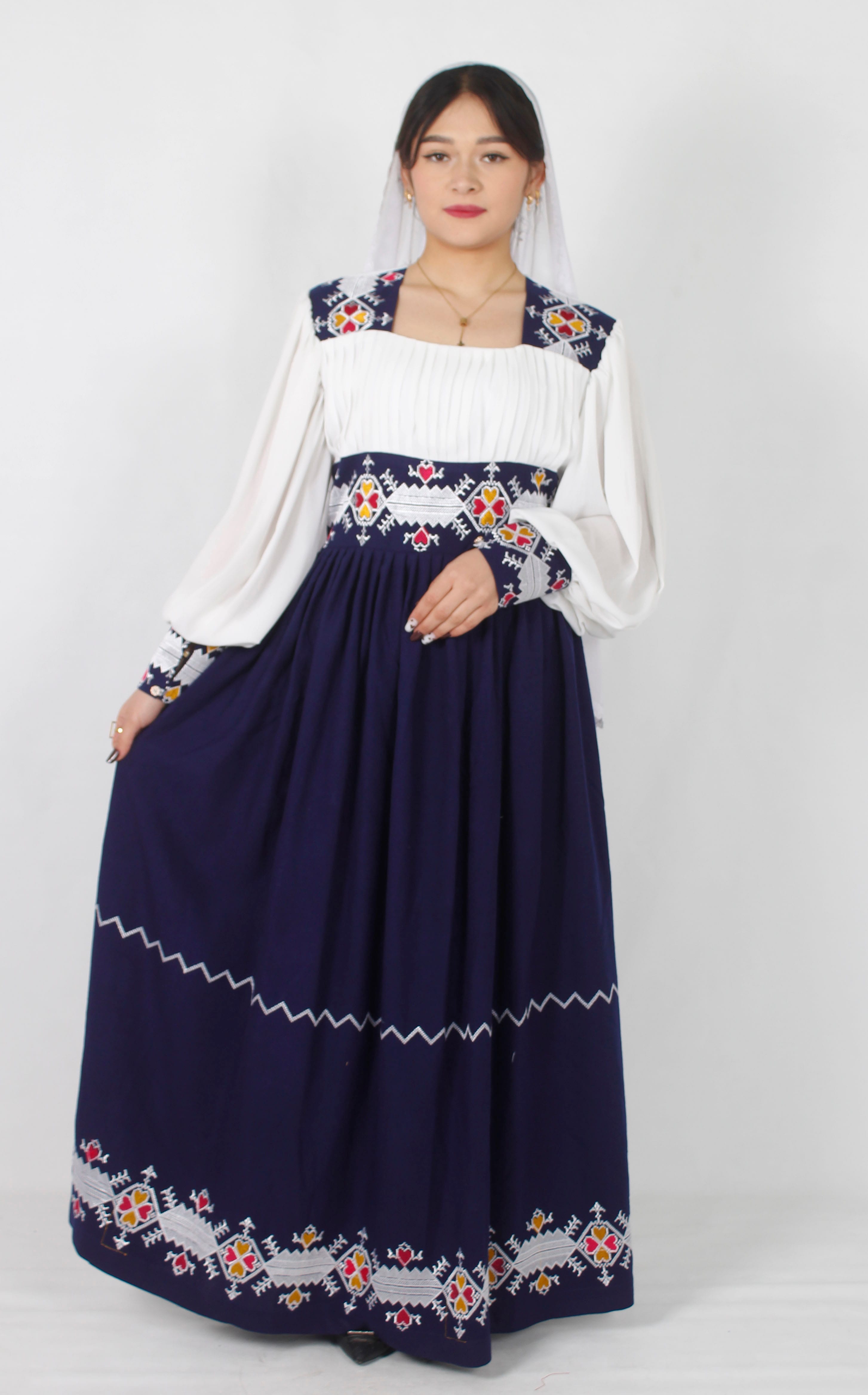 Hazaragi Long Dress in Cotton & Harir Fabric – Machine Embroidered