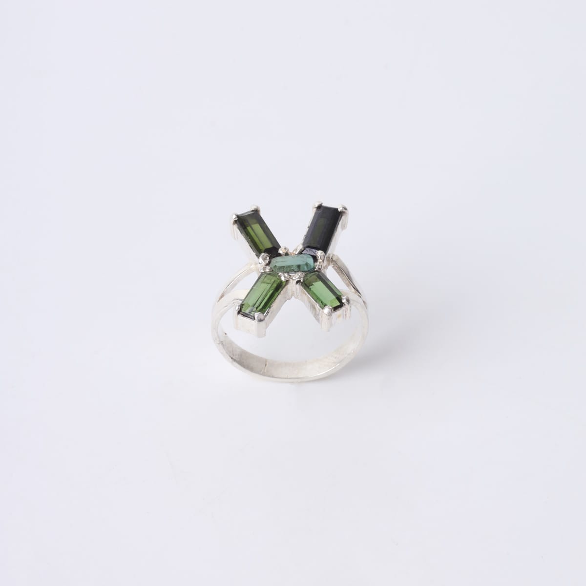 Tourmaline Silver X Ring handmade
