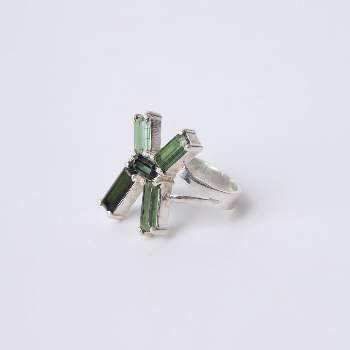 Tourmaline Silver X Ring handmade