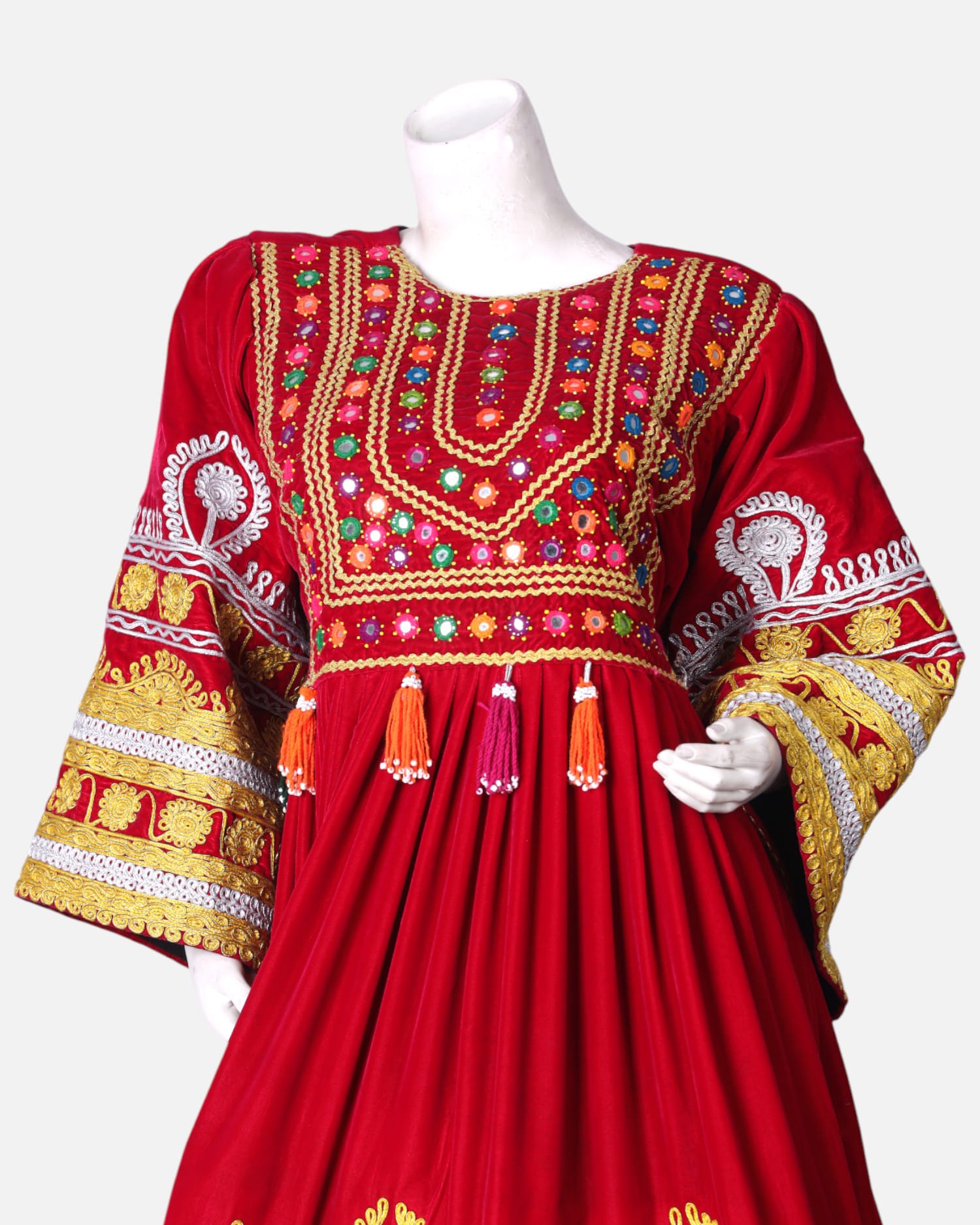 Embroidered Afghan Velvet Dress For Wedding