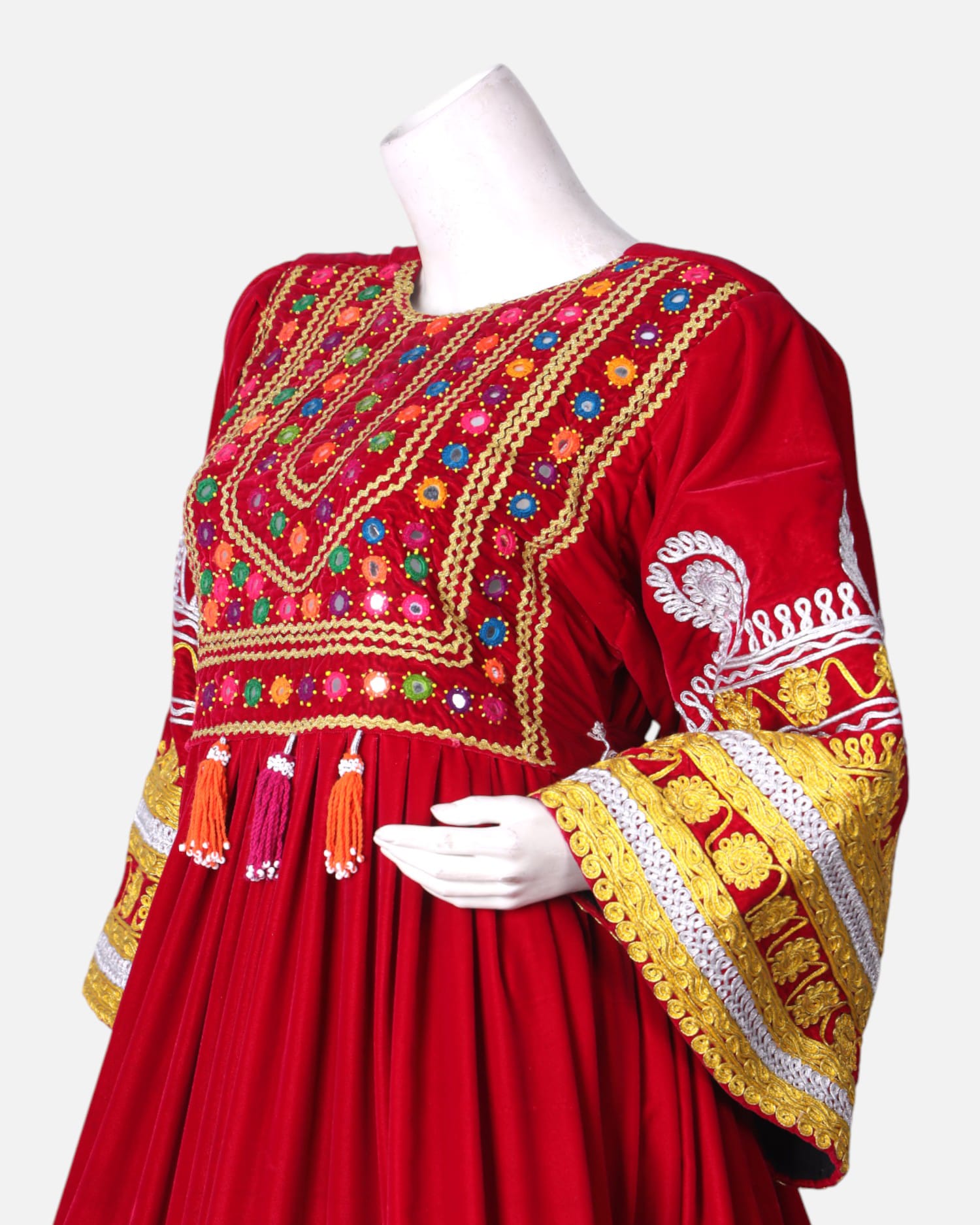 Embroidered Afghan Velvet Dress For Wedding