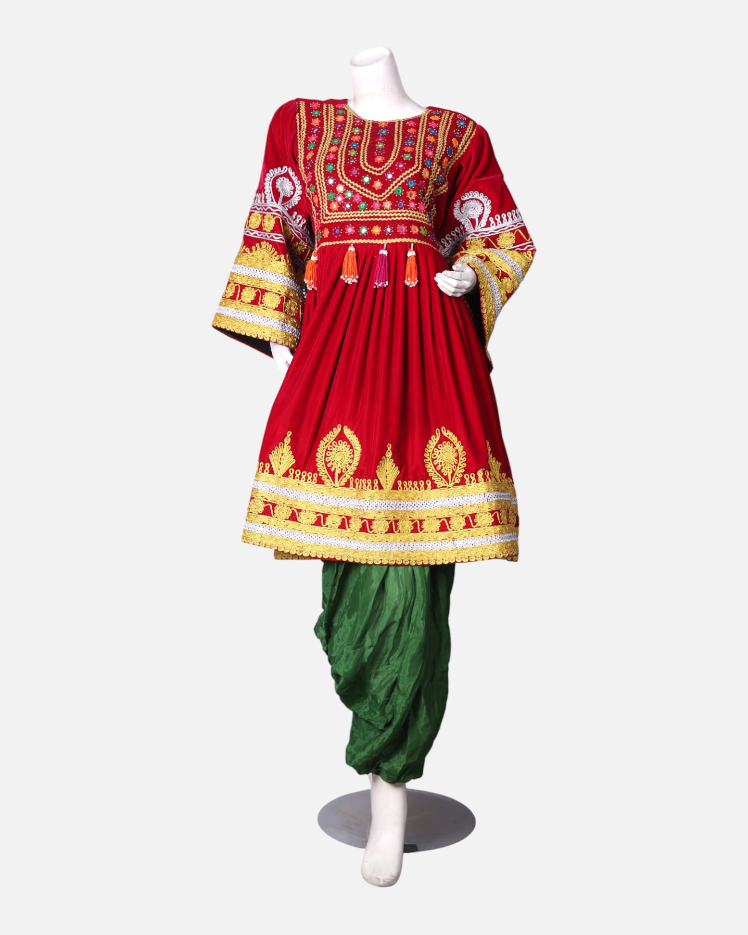 Embroidered Afghan Velvet Dress For Wedding