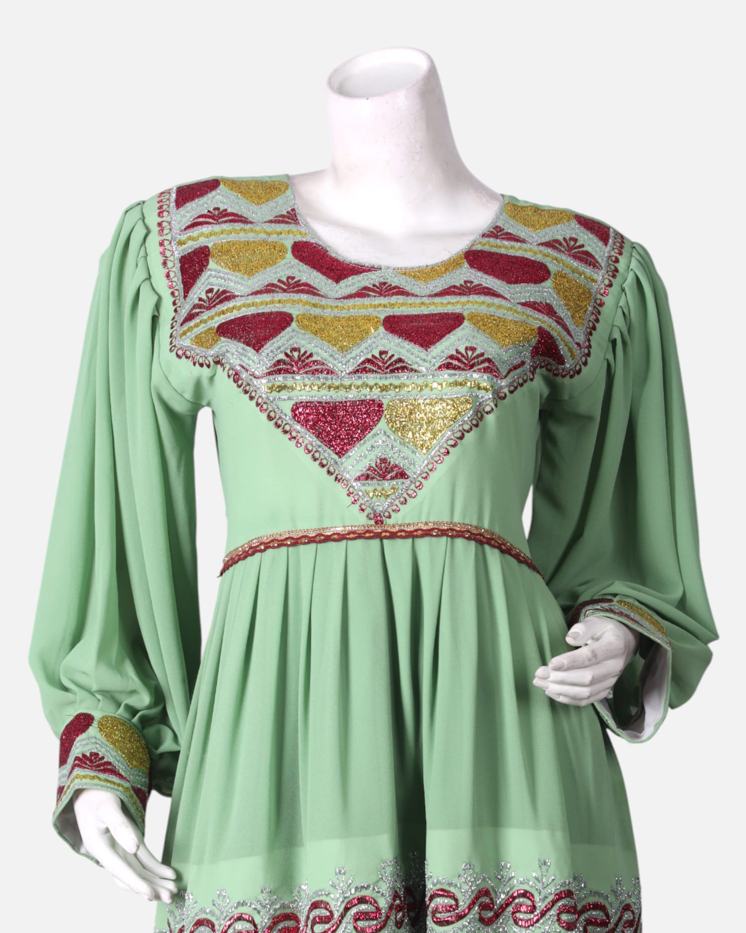 Embroidered Green Afghan Women’s Semi Dress