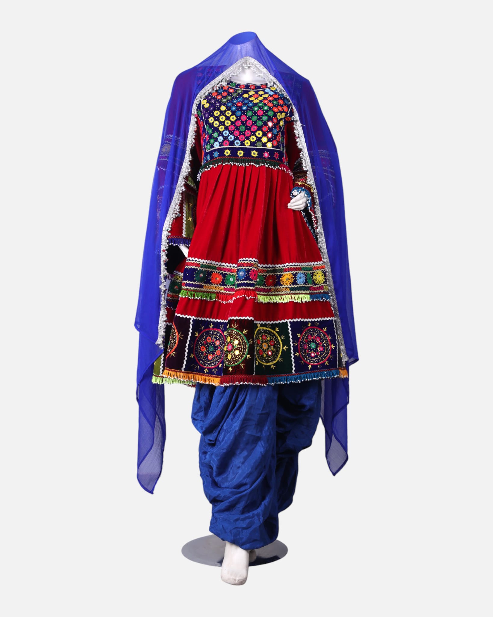 Afghan Handwoven Velvet & Silk Embroidered Dress – 3-Piece Set