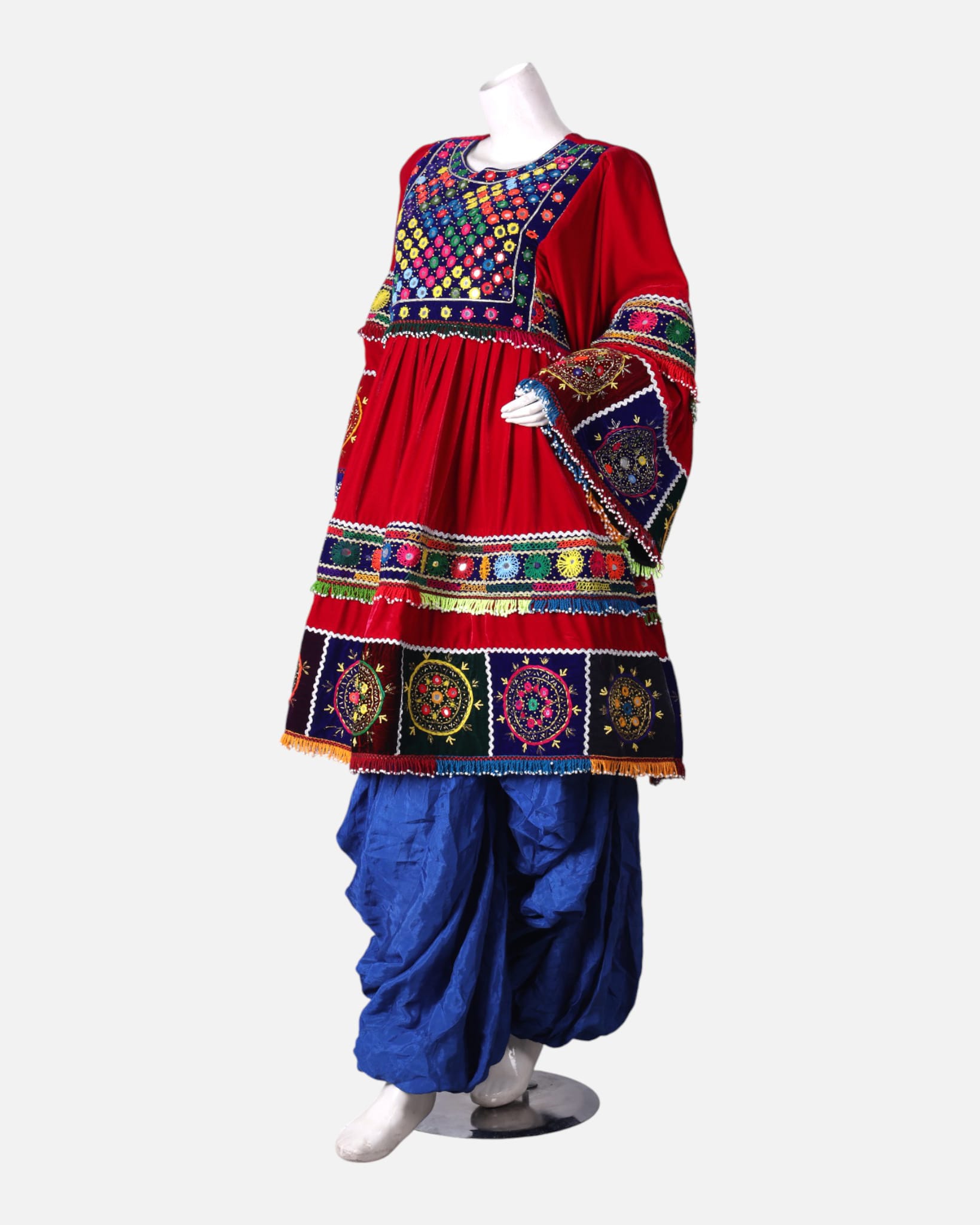 Afghan Handwoven Velvet & Silk Embroidered Dress – 3-Piece Set