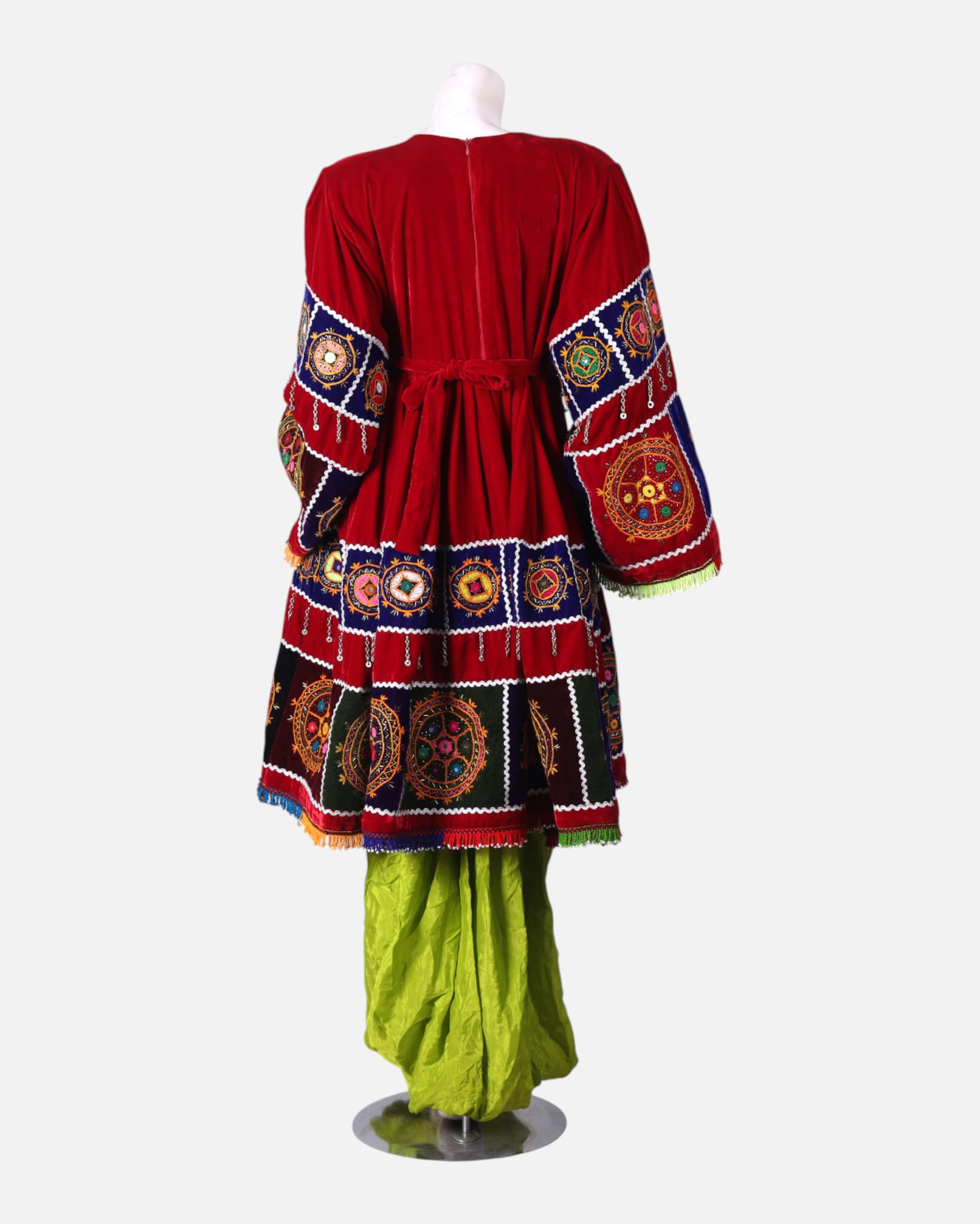Traditional Afghan Wedding Velvet Dress with Hand Embroidery, Shawl & Shalwar