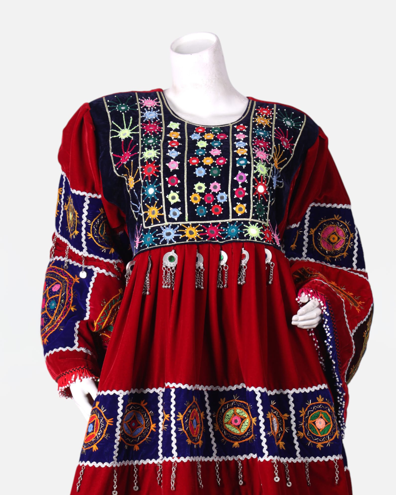 Traditional Afghan Wedding Velvet Dress with Hand Embroidery, Shawl & Shalwar