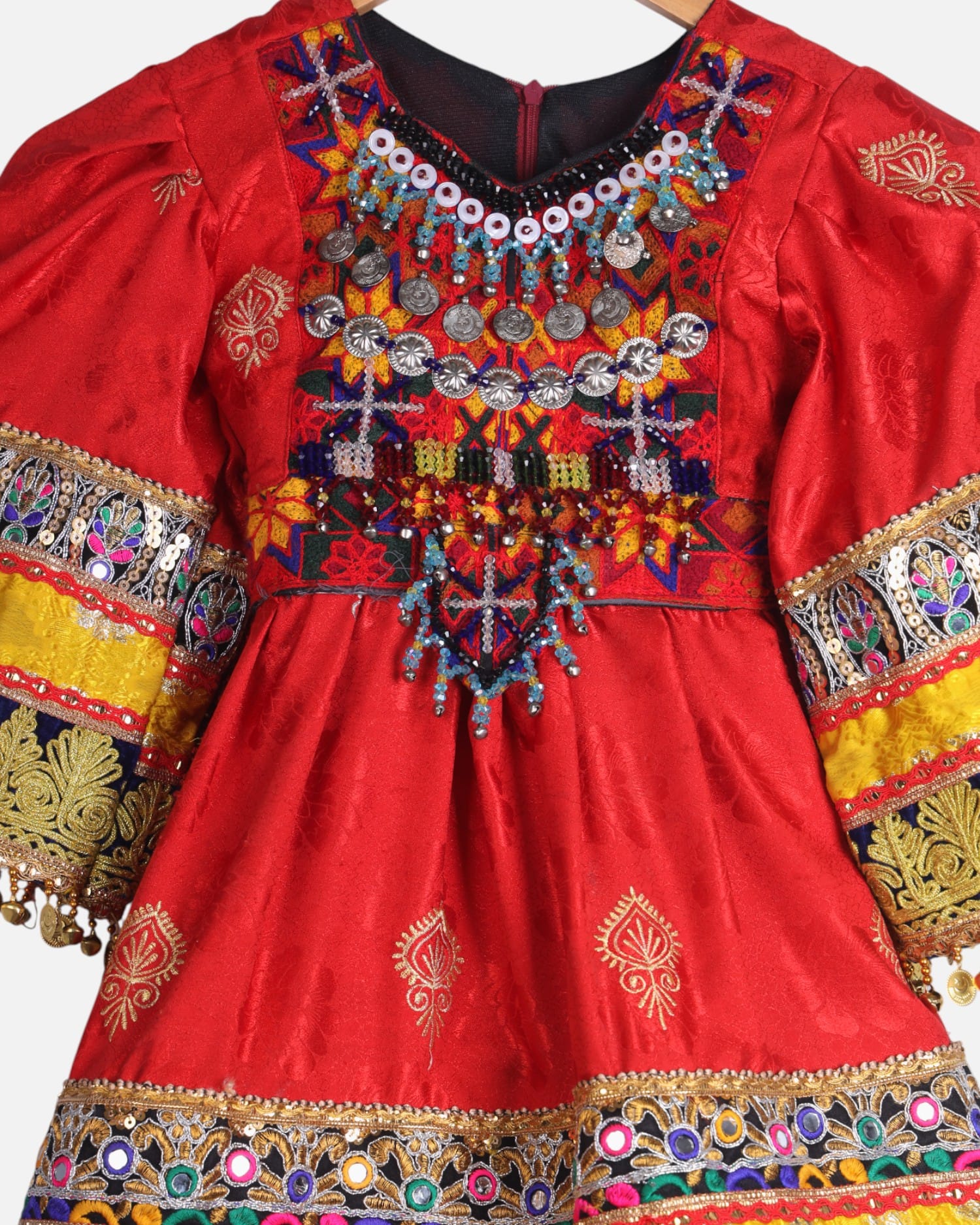 Handwoven Red Traditional Afghan Dress for Girls