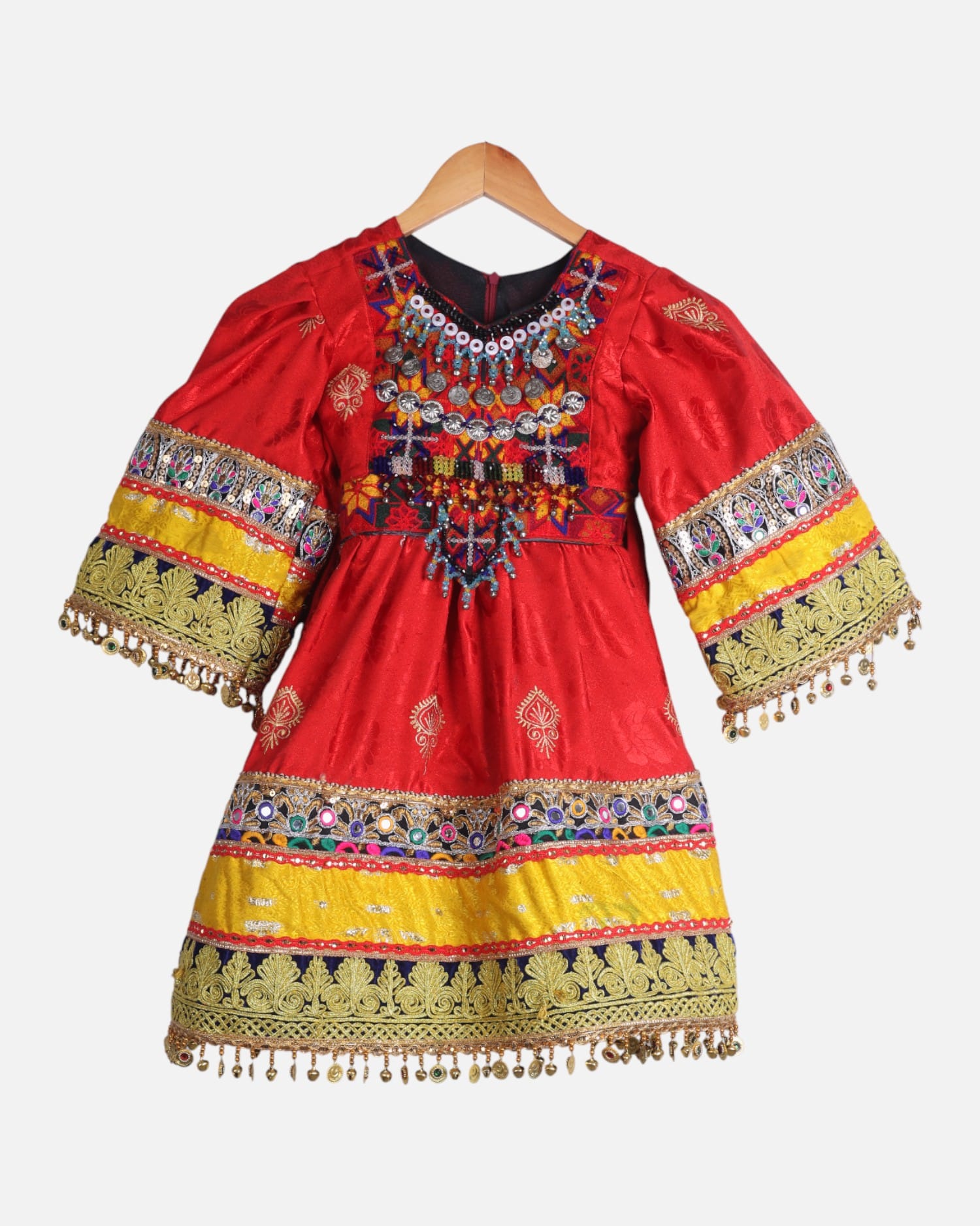 Handwoven Red Traditional Afghan Dress for Girls