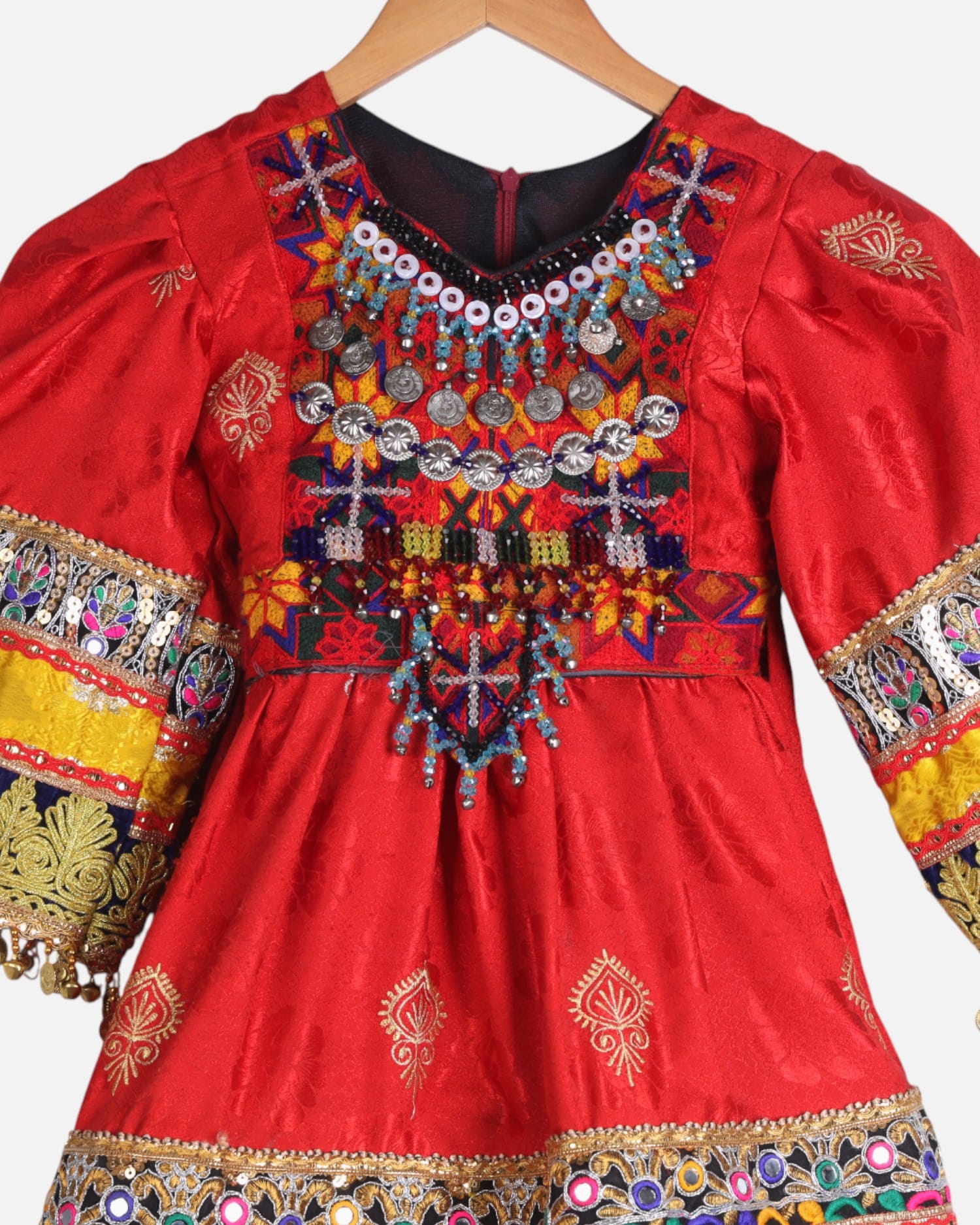 Handwoven Red Traditional Afghan Dress for Girls