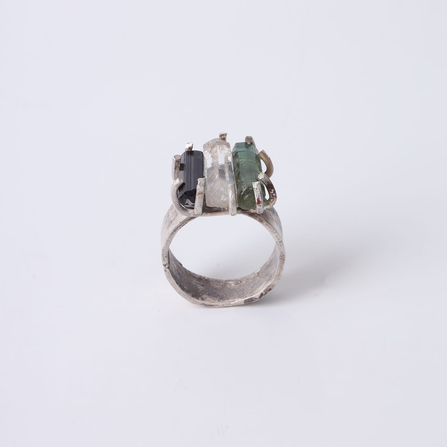 Triple Color Tourmaline Silver Ring
