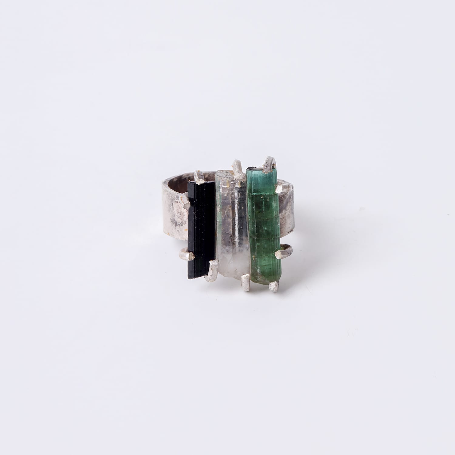 Triple Color Tourmaline Silver Ring