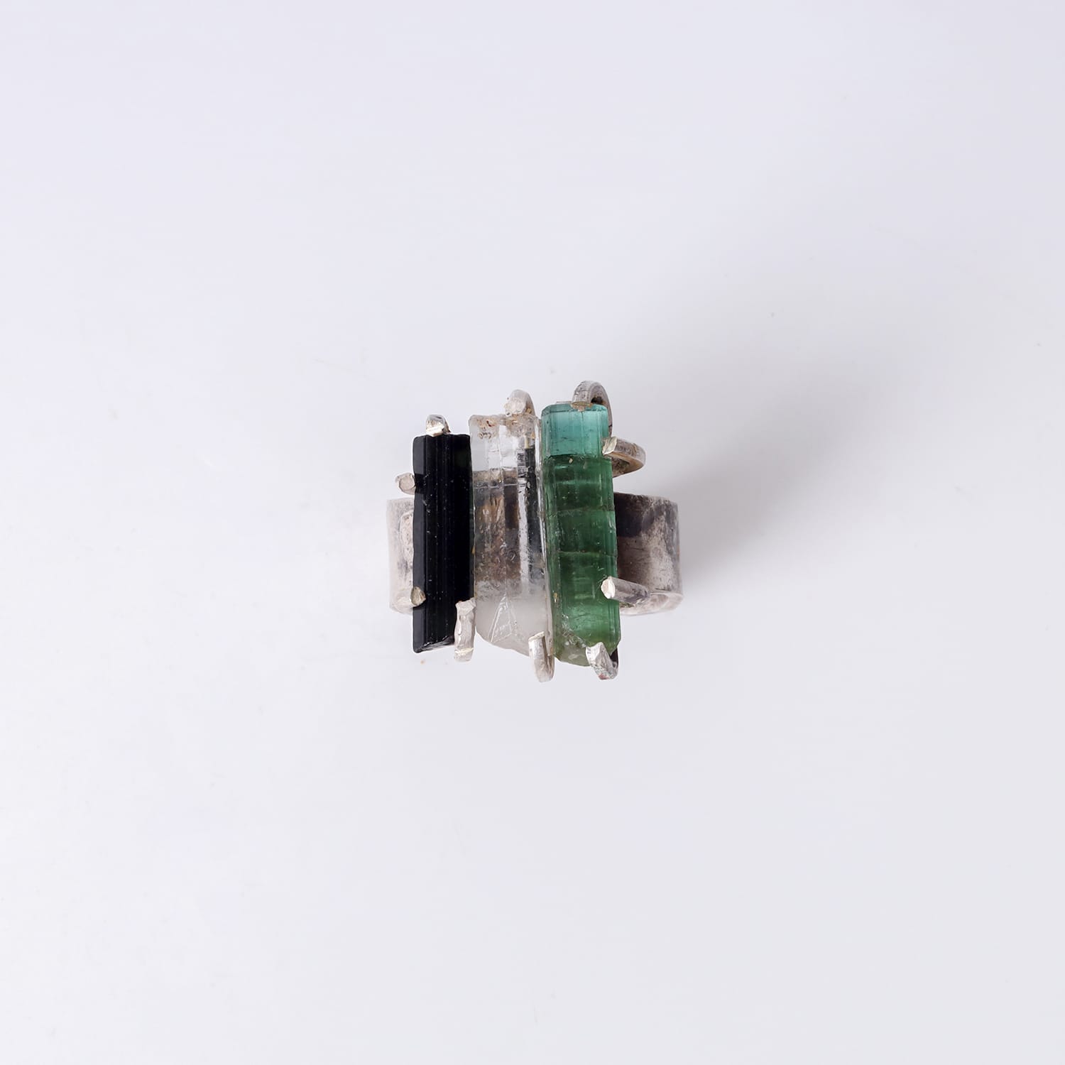 Triple Color Tourmaline Silver Ring