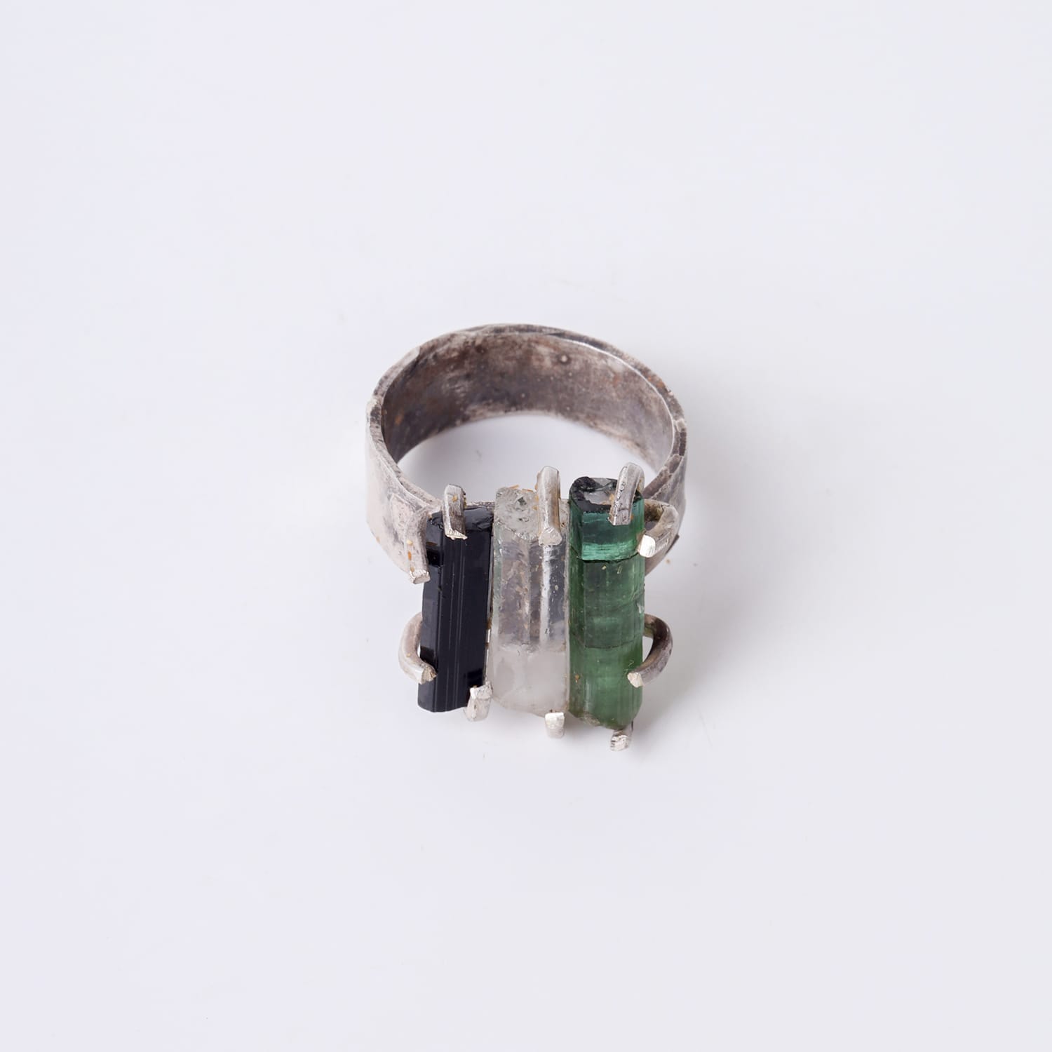 Triple Color Tourmaline Silver Ring