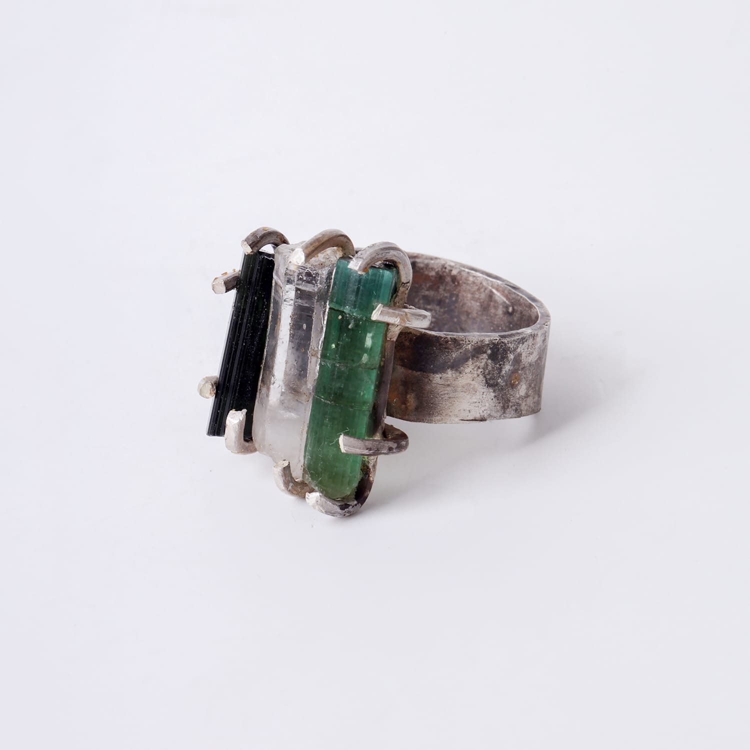 Triple Color Tourmaline Silver Ring