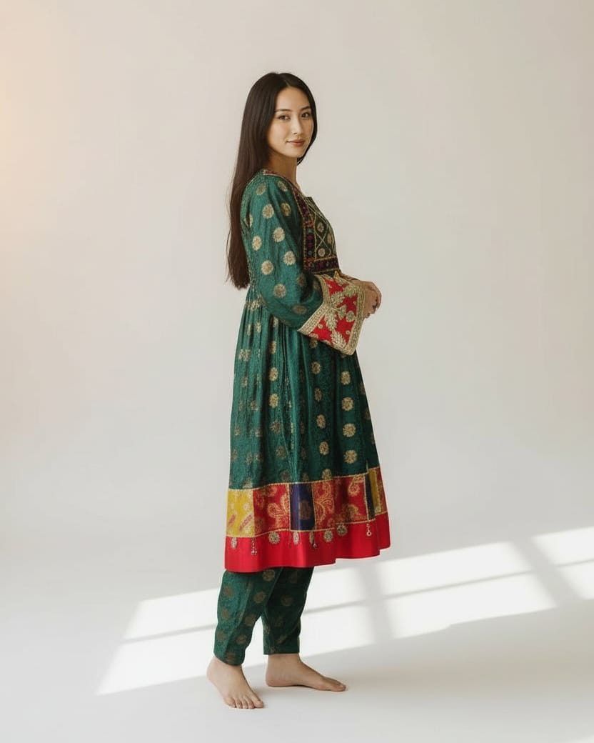 Green Banarasi Fabric Dress 2 piece