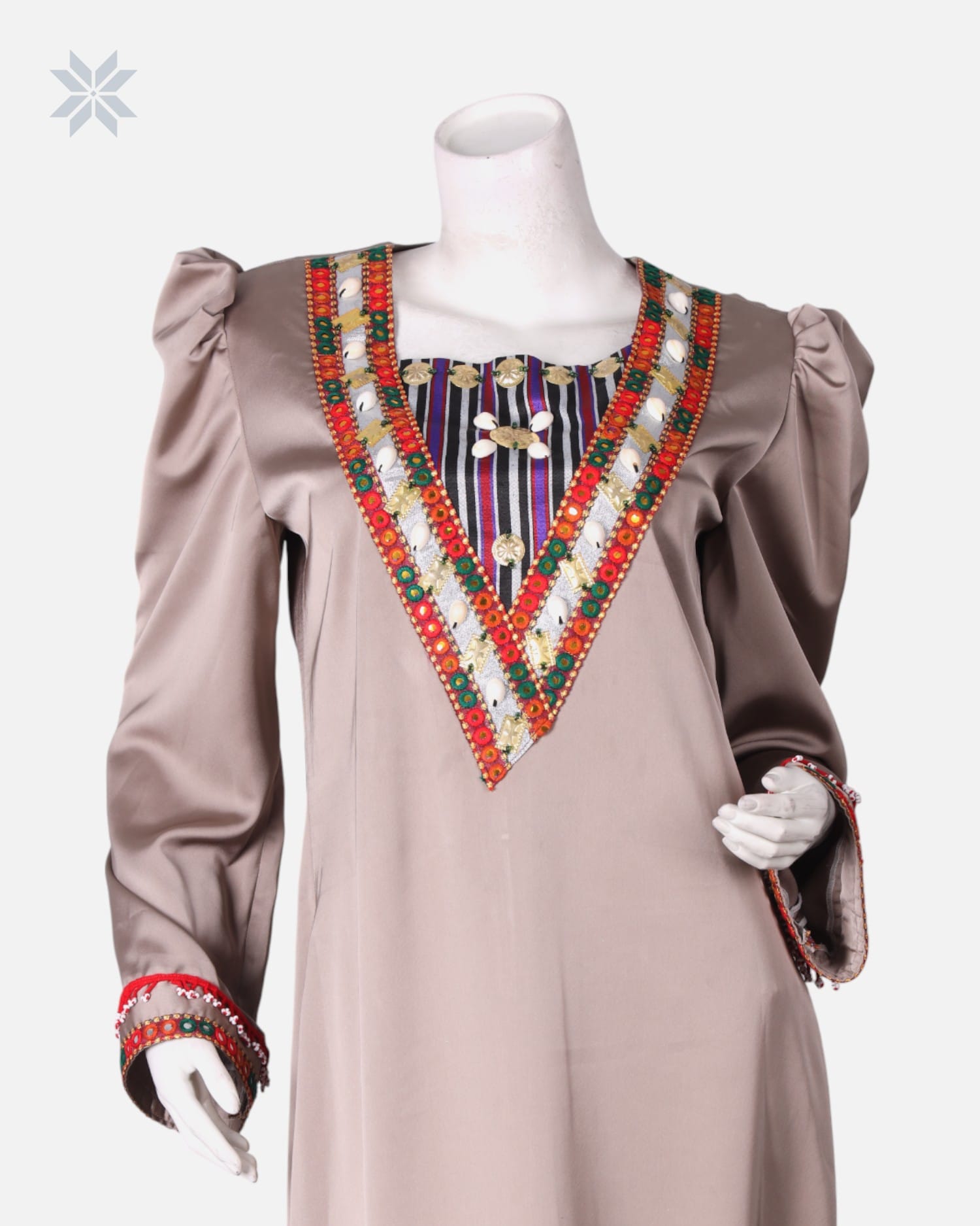 Embroidered Satin long Dress