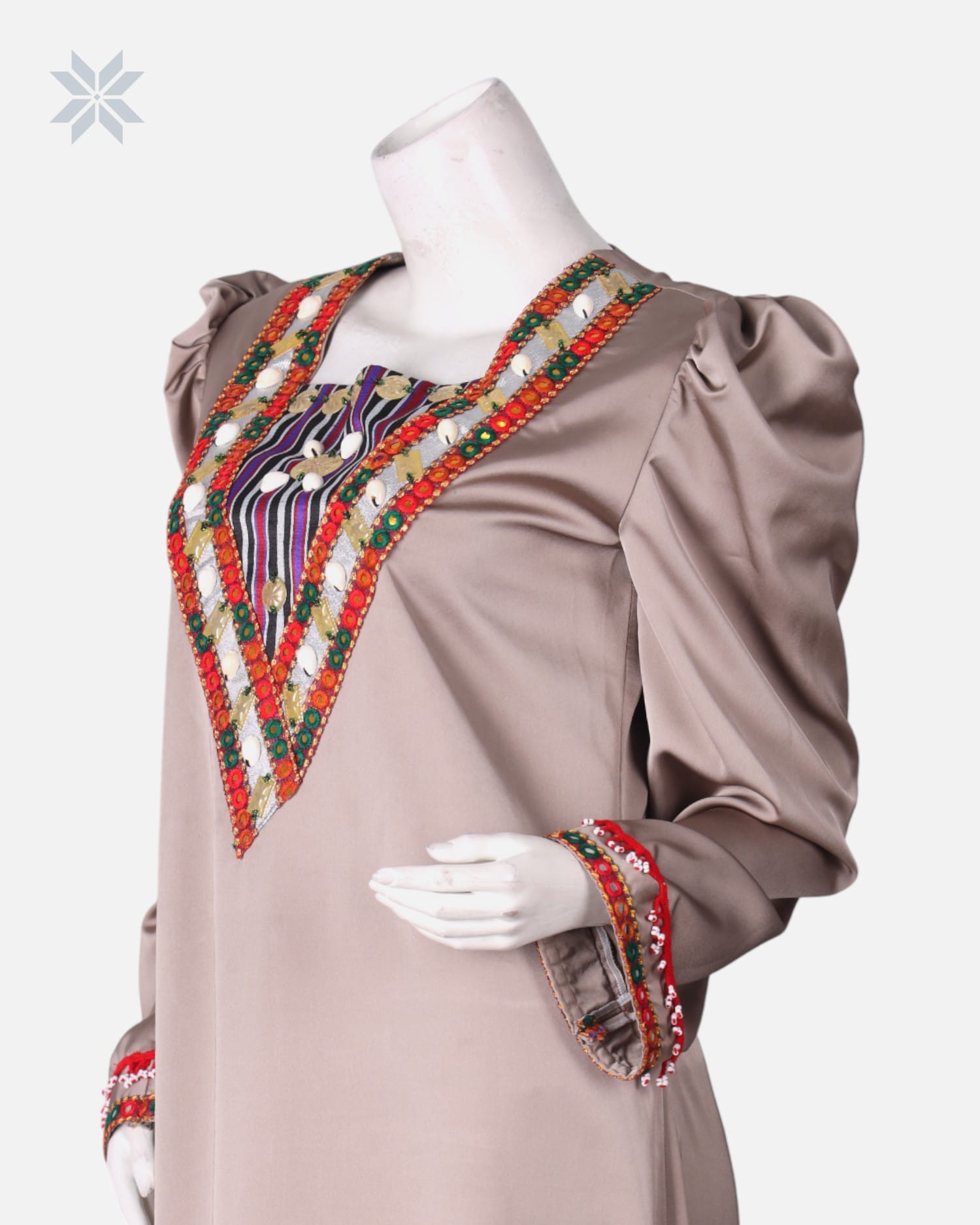 Embroidered Satin long Dress