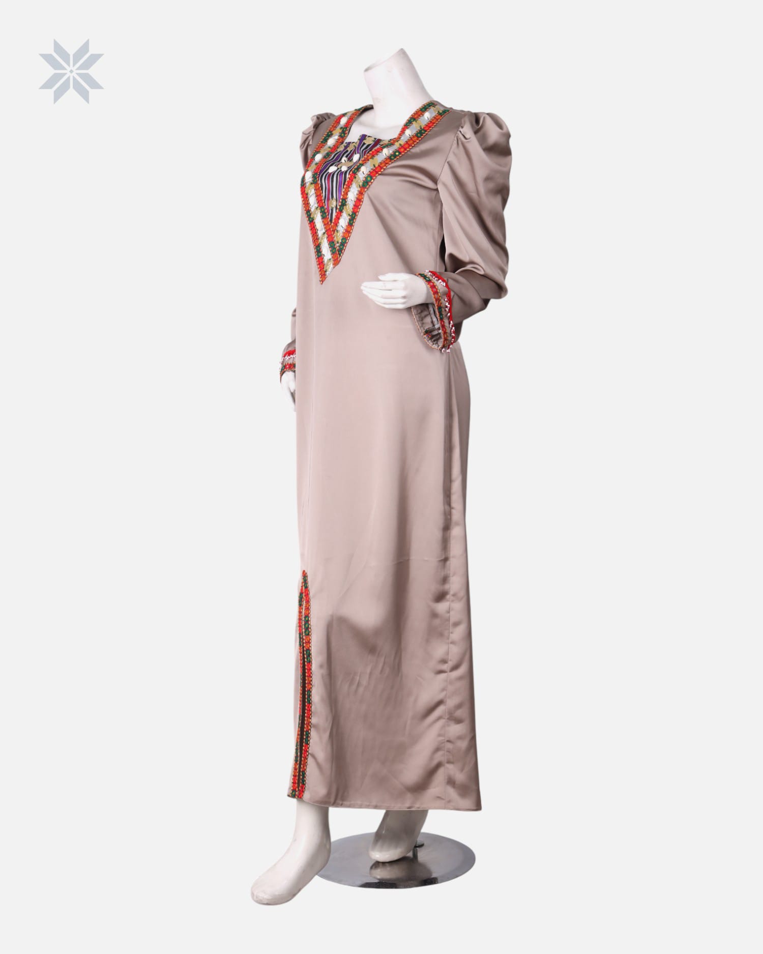 Embroidered Satin long Dress