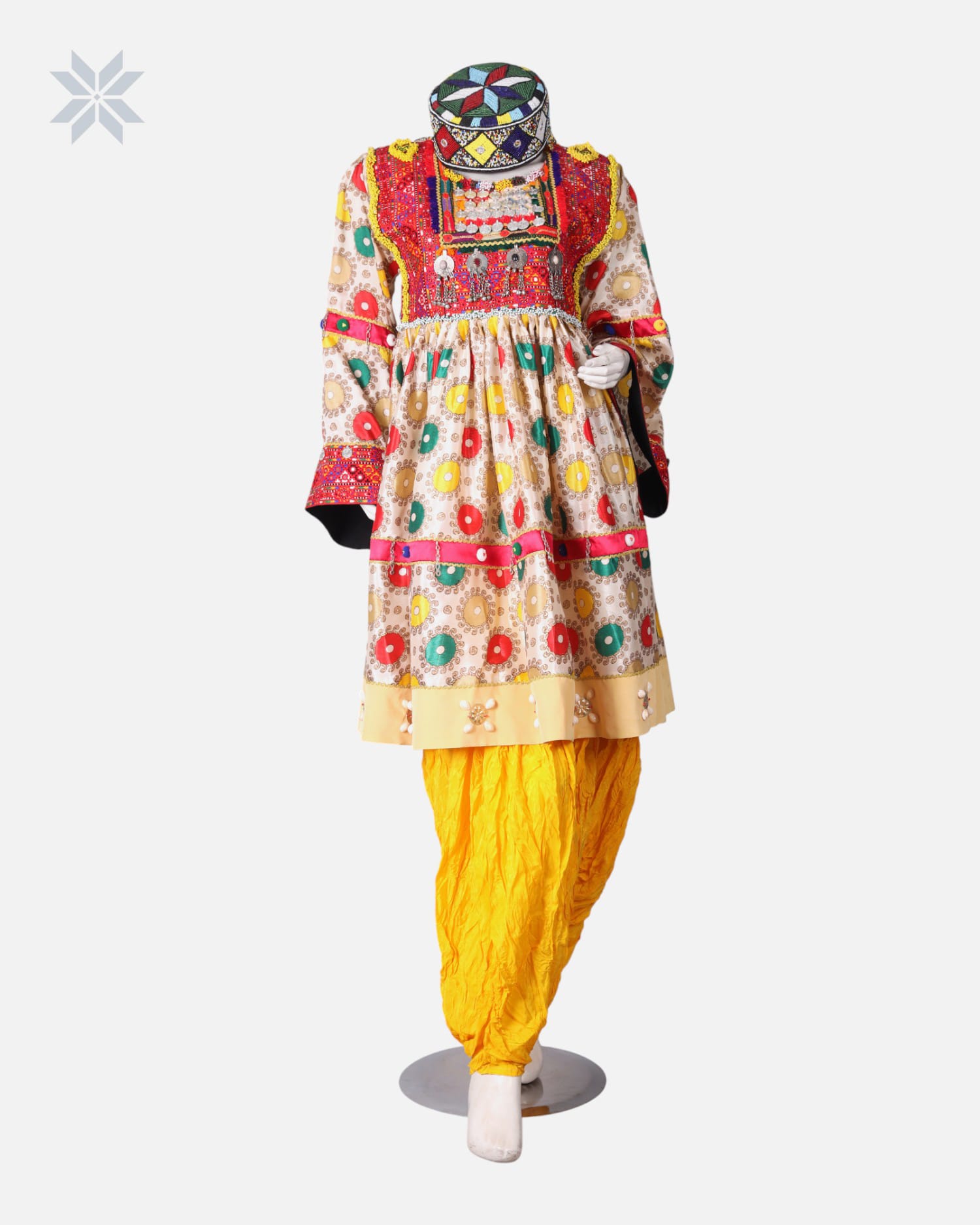 Afghan Embroidered Dress with Yellow Pants 2-piece
